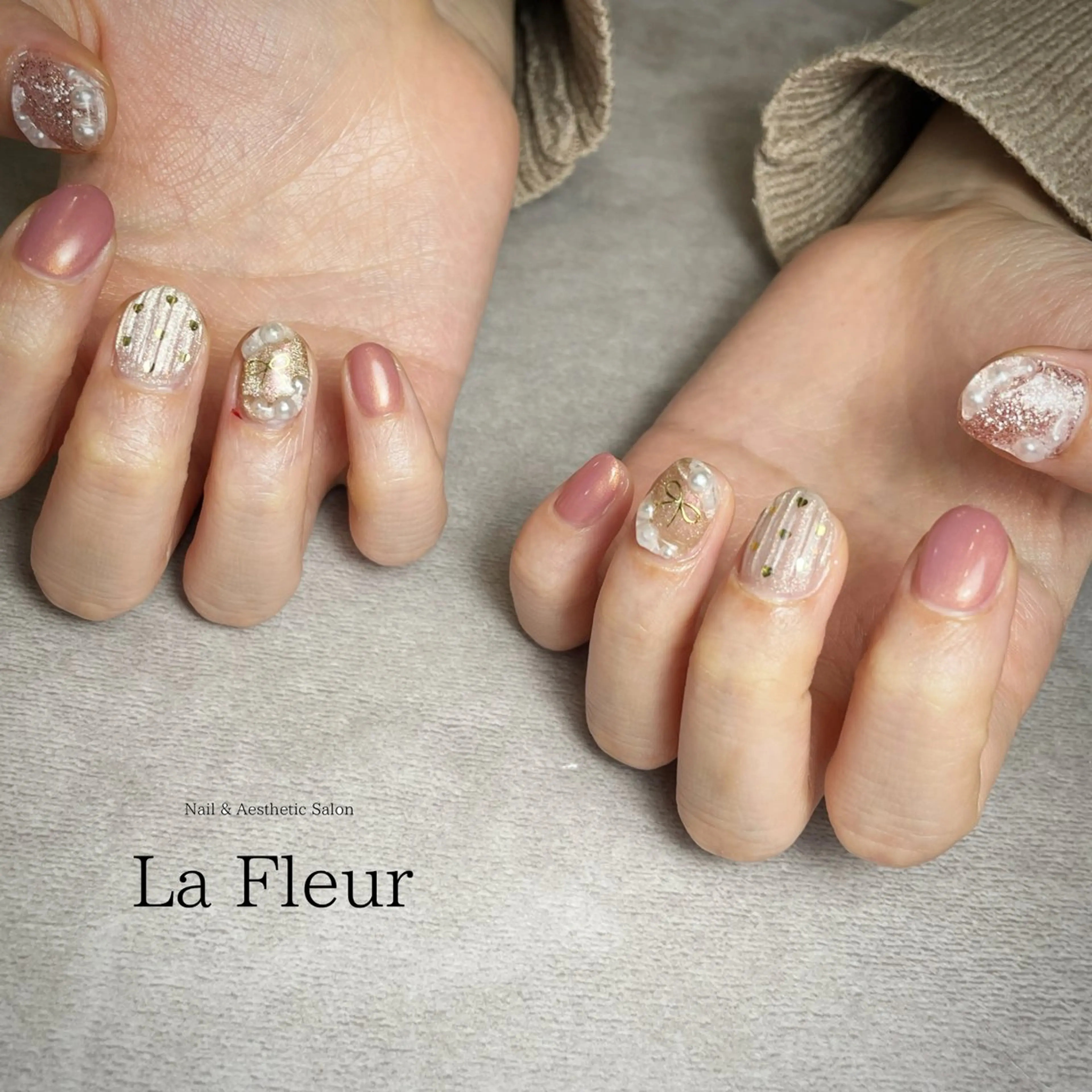 ネイル ピンク リボン バレンタイン K Harukaのネイルデザイン