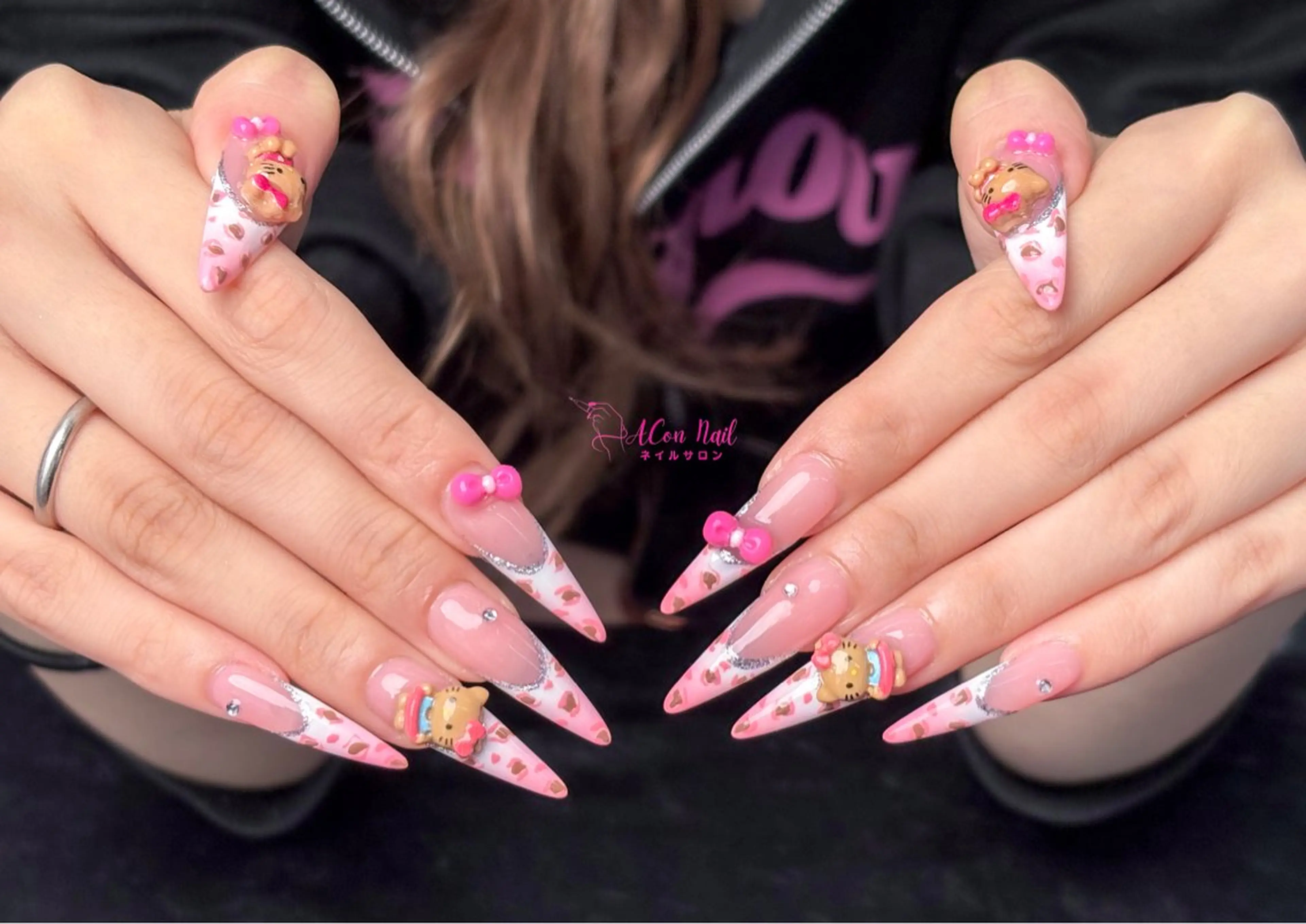 ネイル 桜ネイル 長さ出し フラワーネイル フレンチネイル ジェルネイル ハンドネイル ACon NailSalonのネイルデザイン