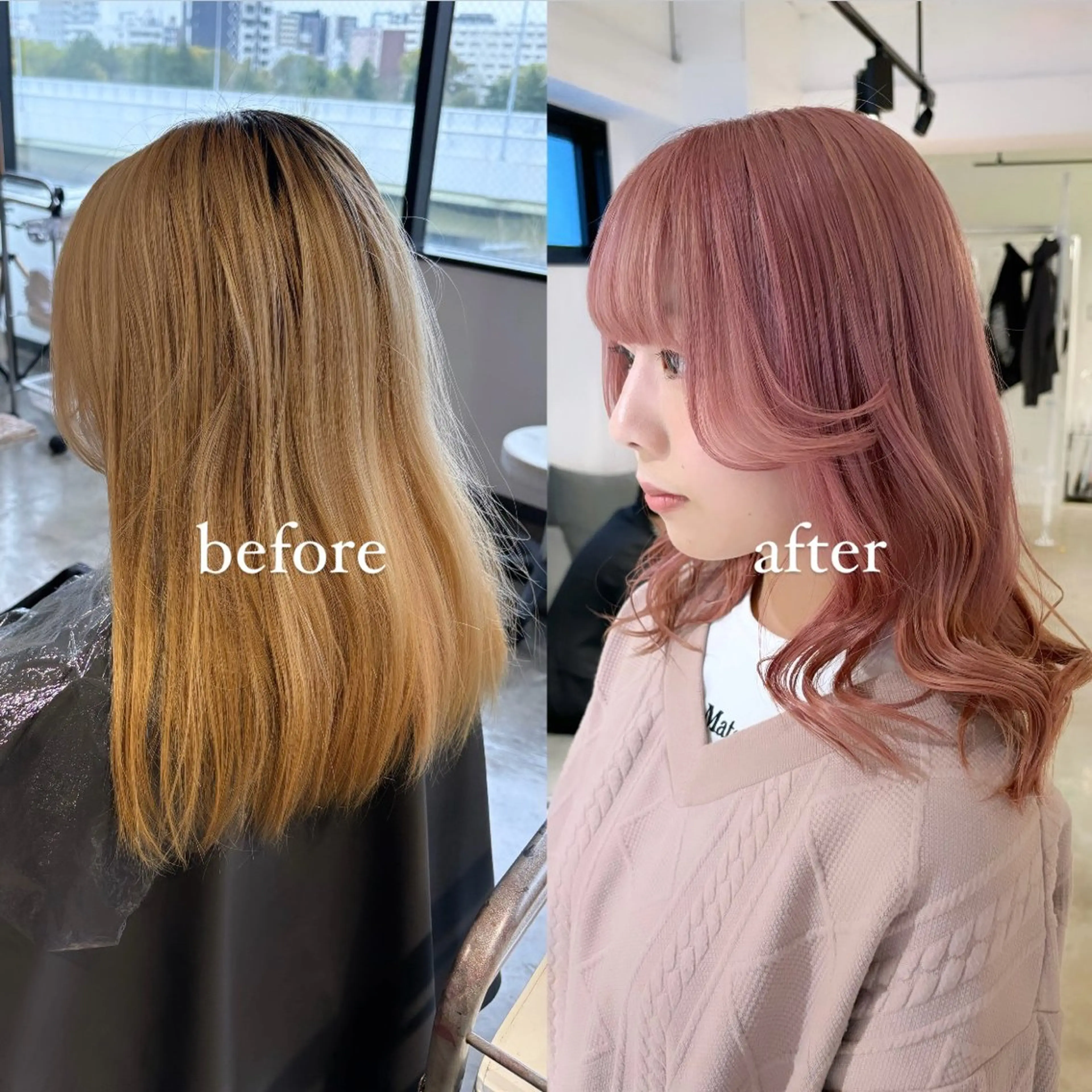 ミディアム カラー ブリーチ ダブルカラー ピンクカラー 暖色カラー🍒 ケアブリーチ/akiのヘアスタイル