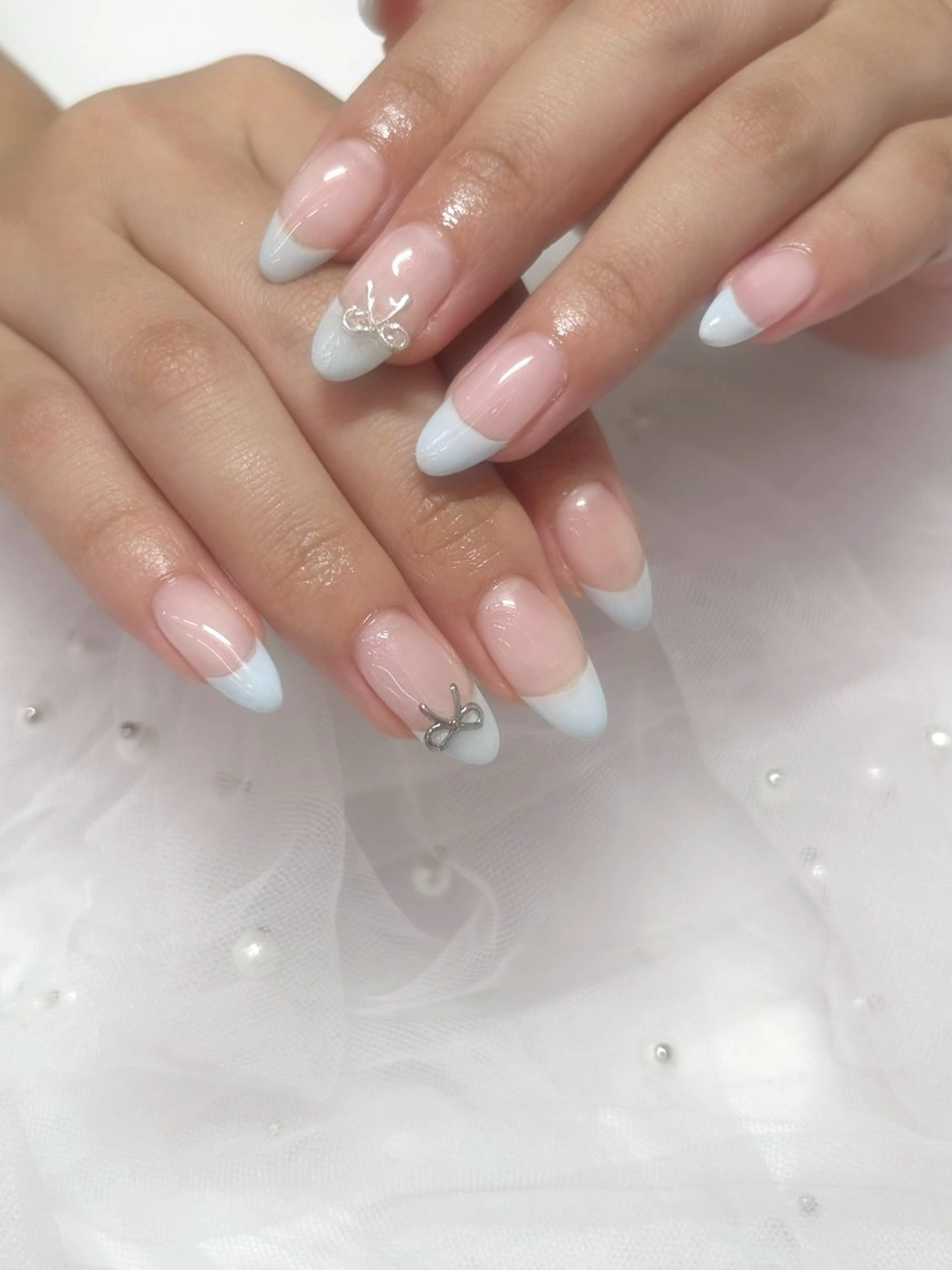 ネイル フレンチネイル 水色 🎀WOLTOKYO 池袋🎀hinataのネイルデザイン