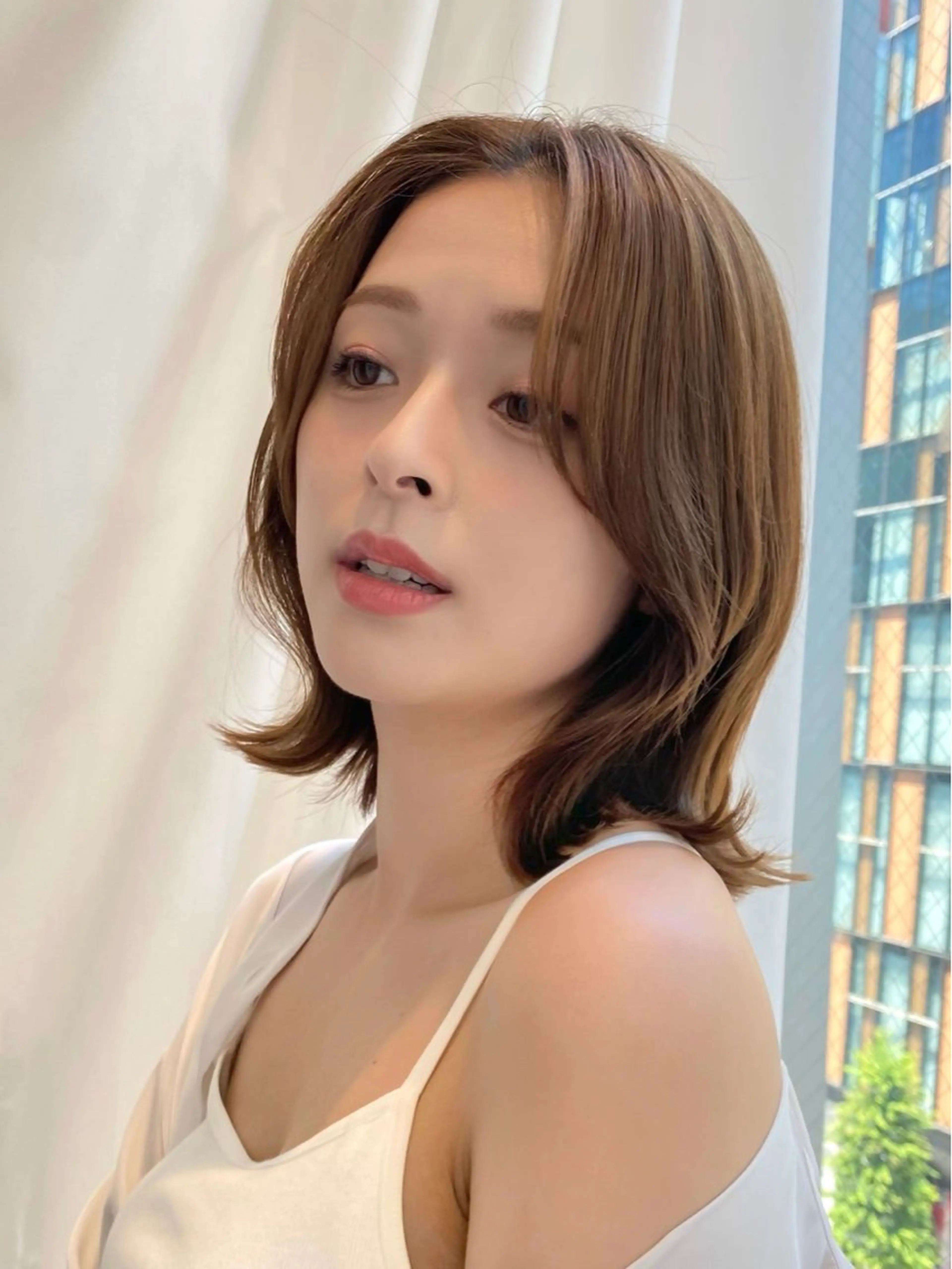 ミディアム カラー パーマ ヘアアレンジ カット 小野寺瑞希 /最小顔カットのヘアスタイル