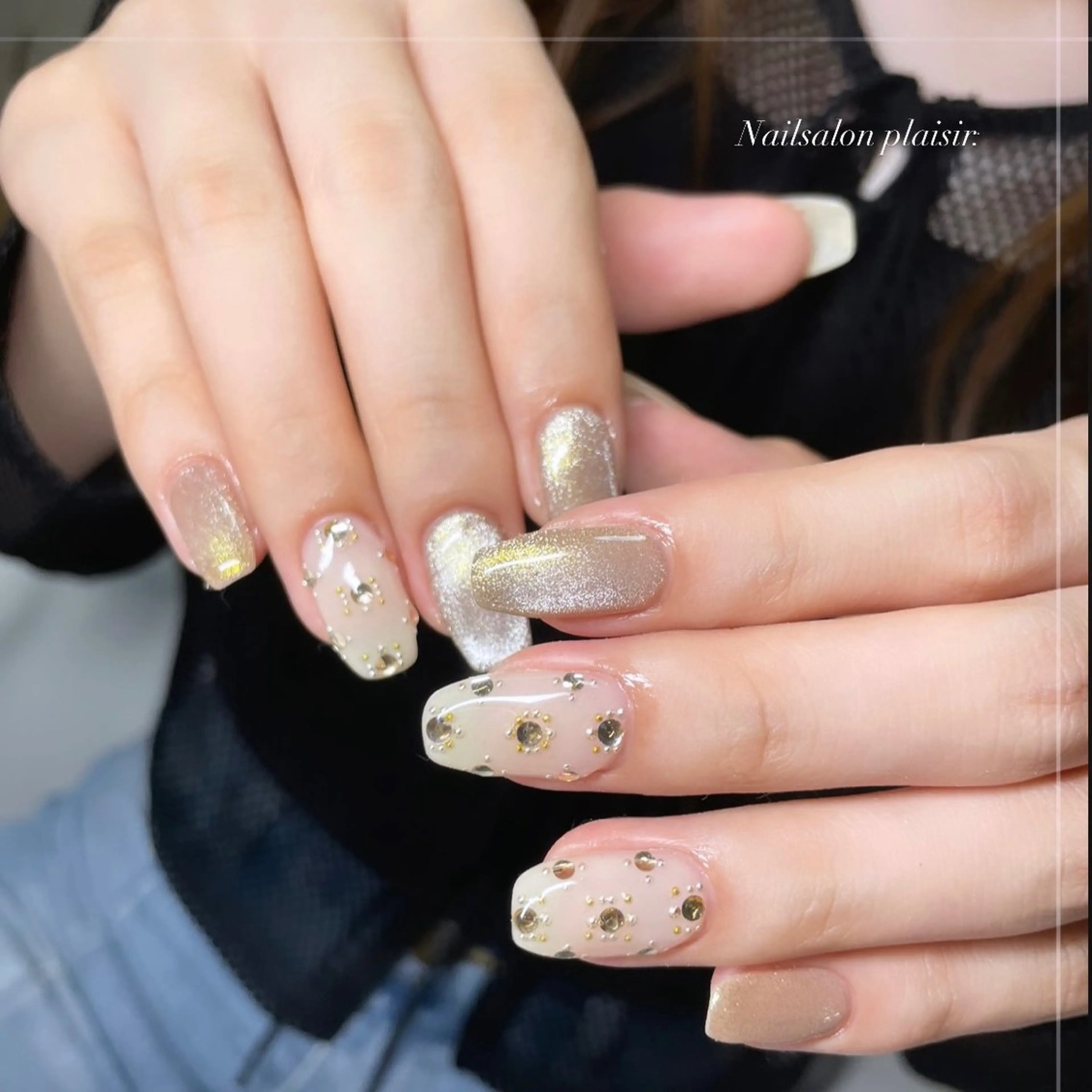 ネイル ブラウン マグネットネイル ニュアンスネイル ピンク ワンホンネイル ハンドネイル Plaisir beautyのネイルデザイン