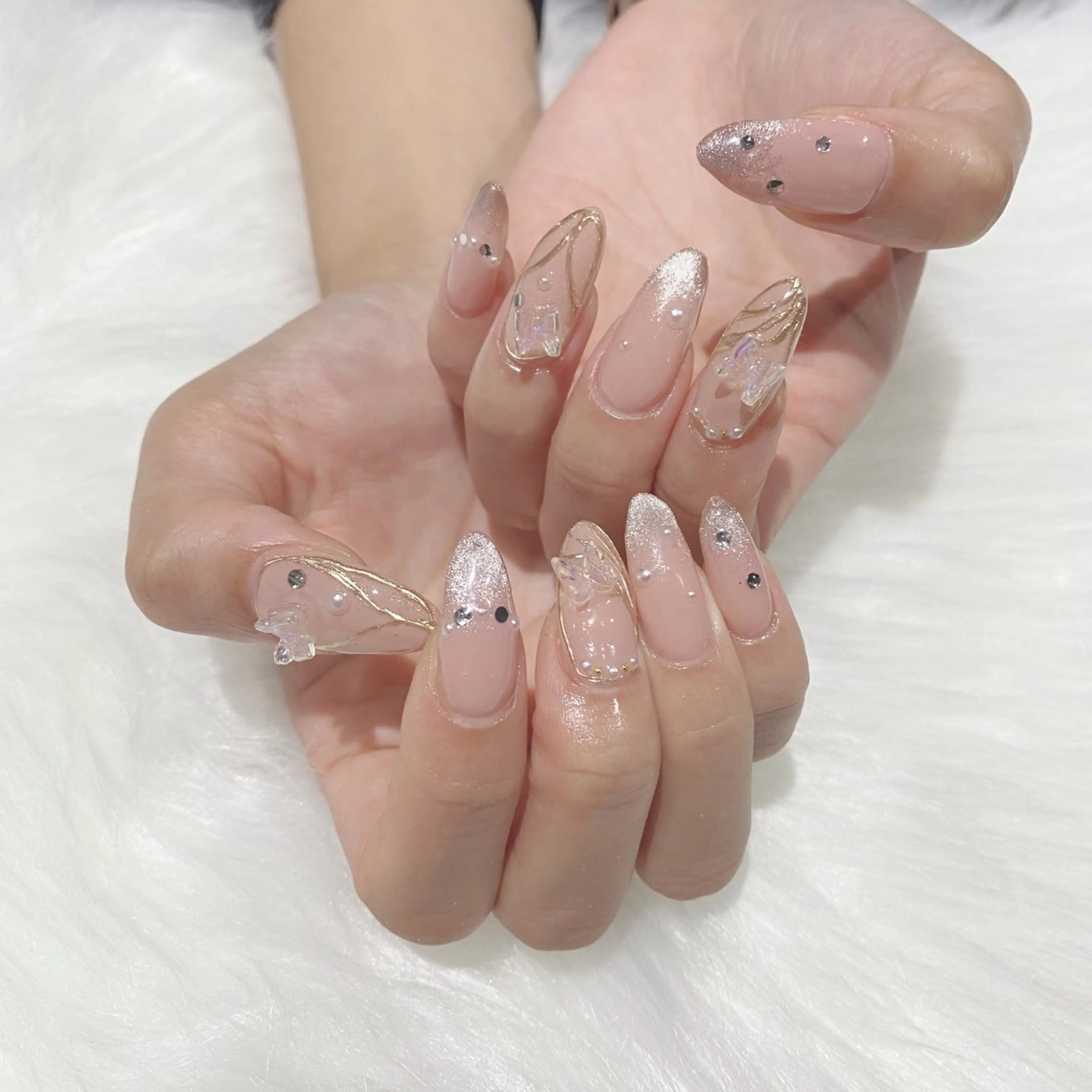 ネイル マグネットネイル ミラーネイル ワンホンネイル ぷりゅねる 心斎橋のネイルデザイン