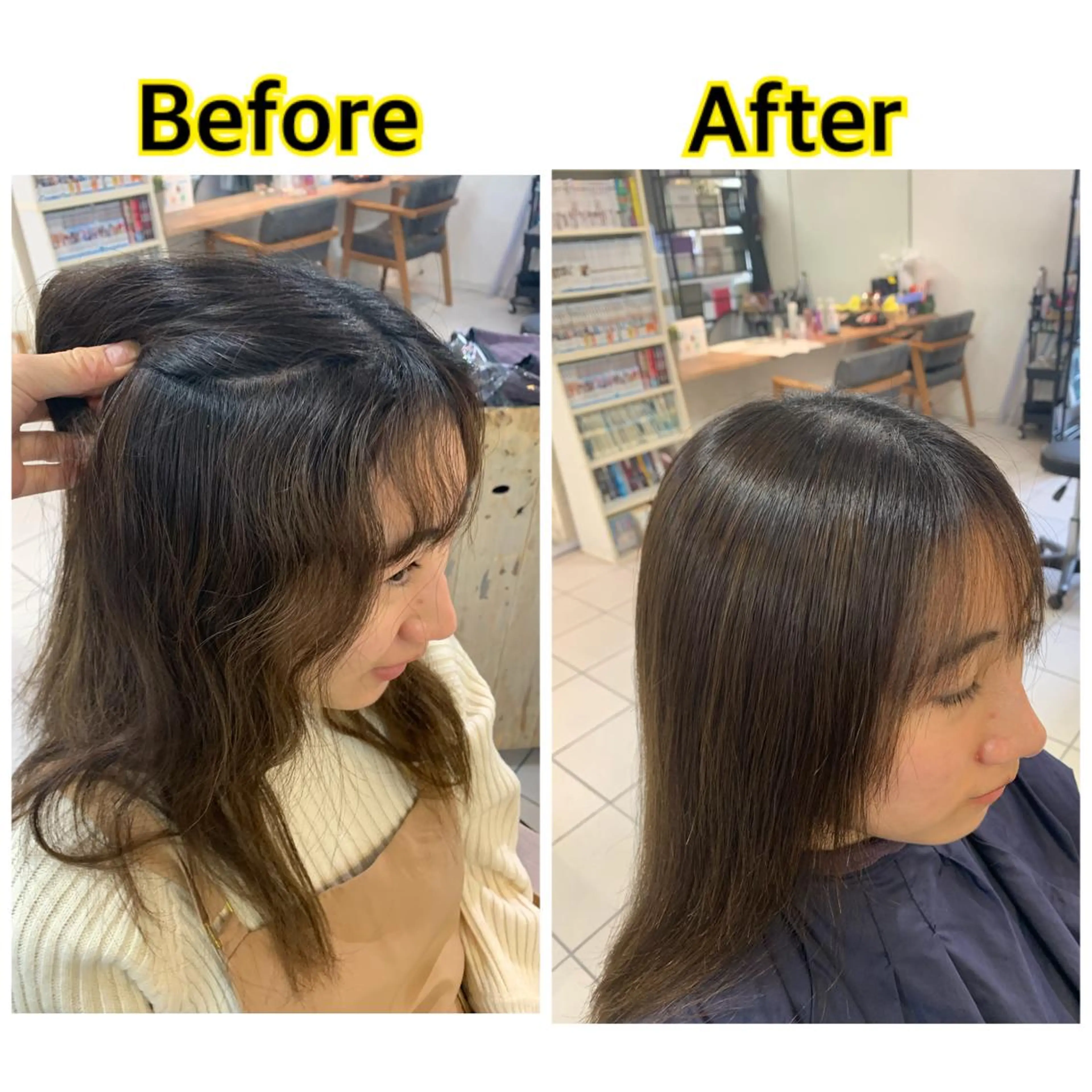 セミロング トリートメント カット 縮毛矯正 トリートメント 髪質改善ストレート/ ブリーチ／渋谷　福田のヘアスタイル