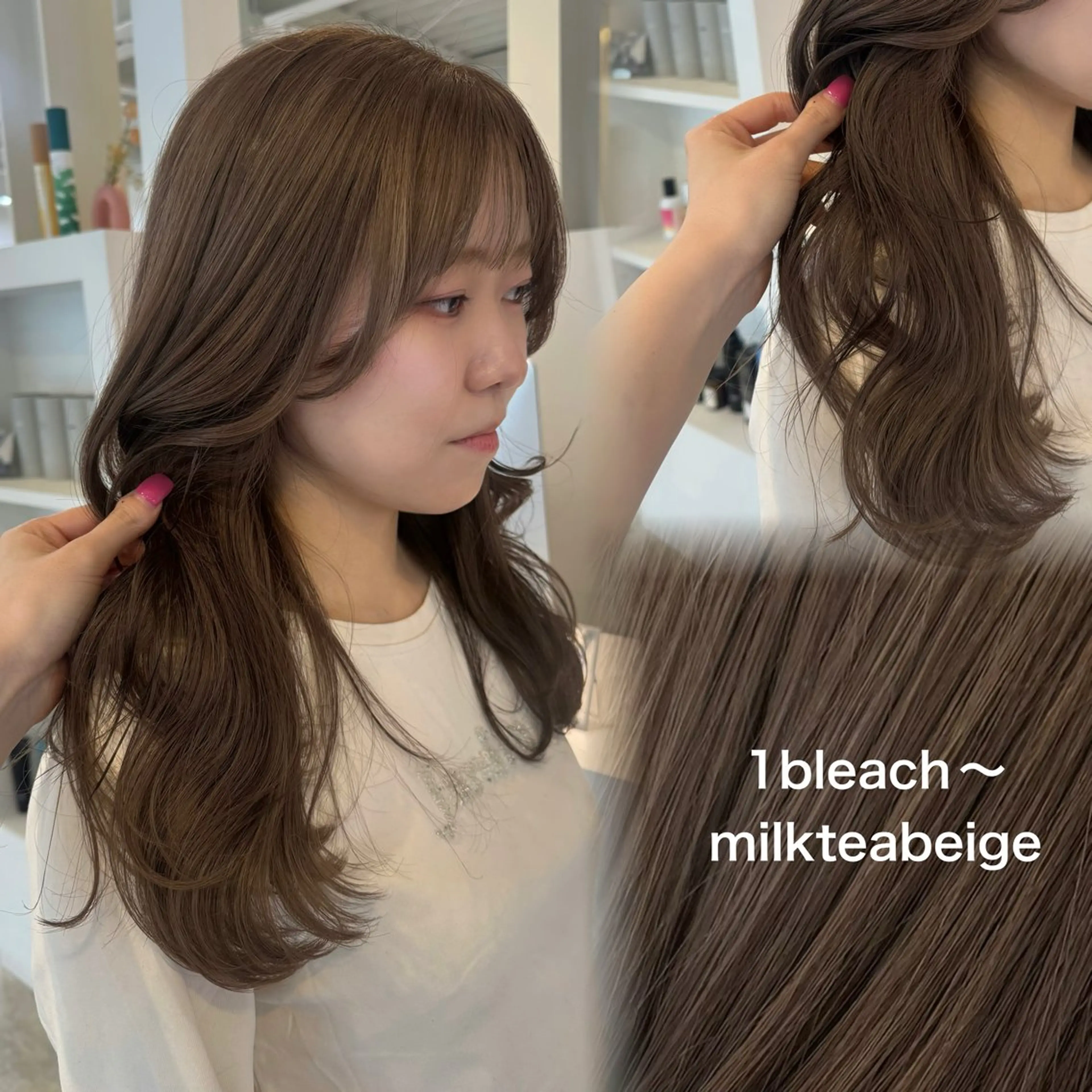 セミロング カラー ブリーチ ダブルカラー インナーカラー ブリーチなしカラー ピンクカラー カット ヘアカラー トリートメント yard.長田 唯のヘアスタイル