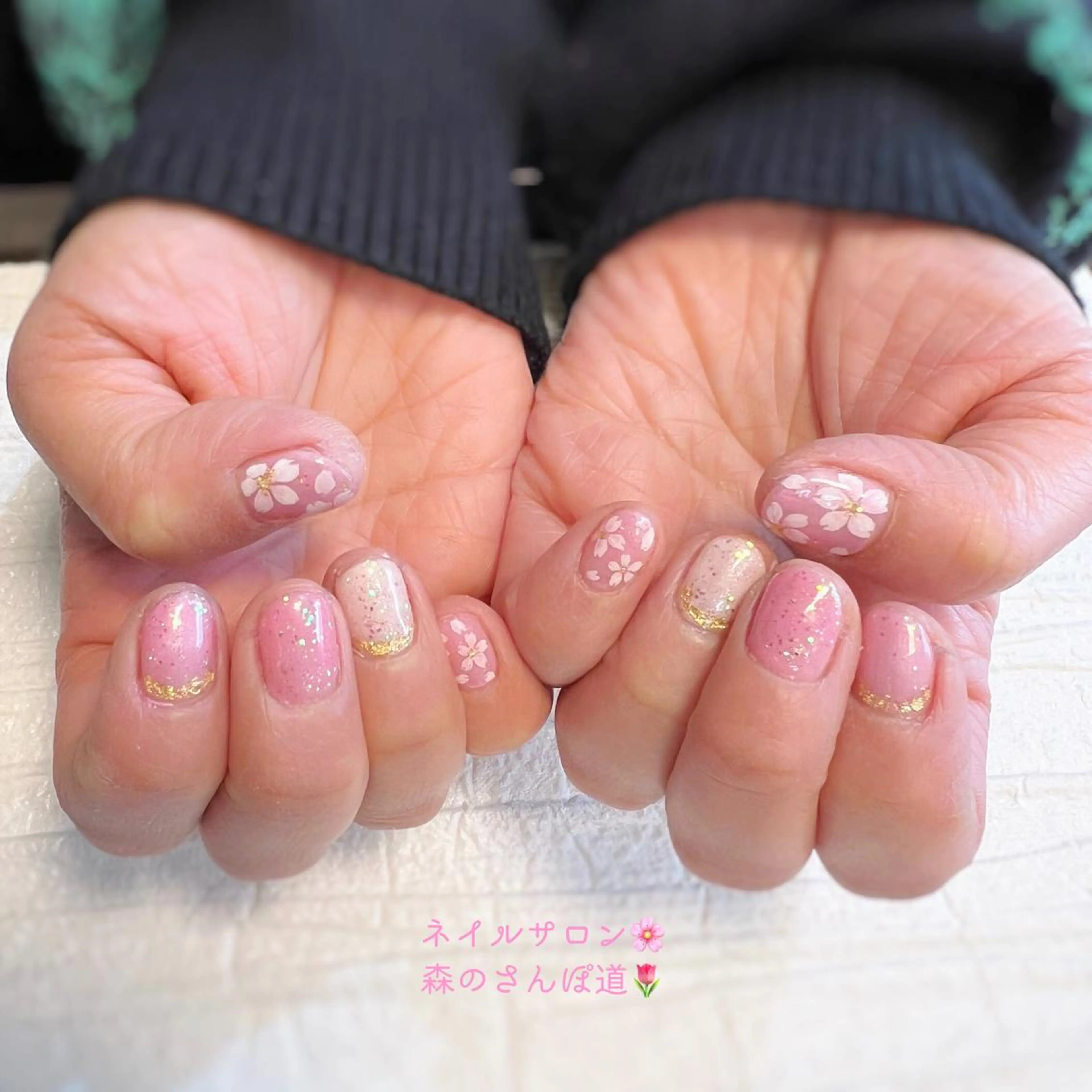 ネイル ハンドネイル ショートネイル 森のさんぽ道のネイルデザイン