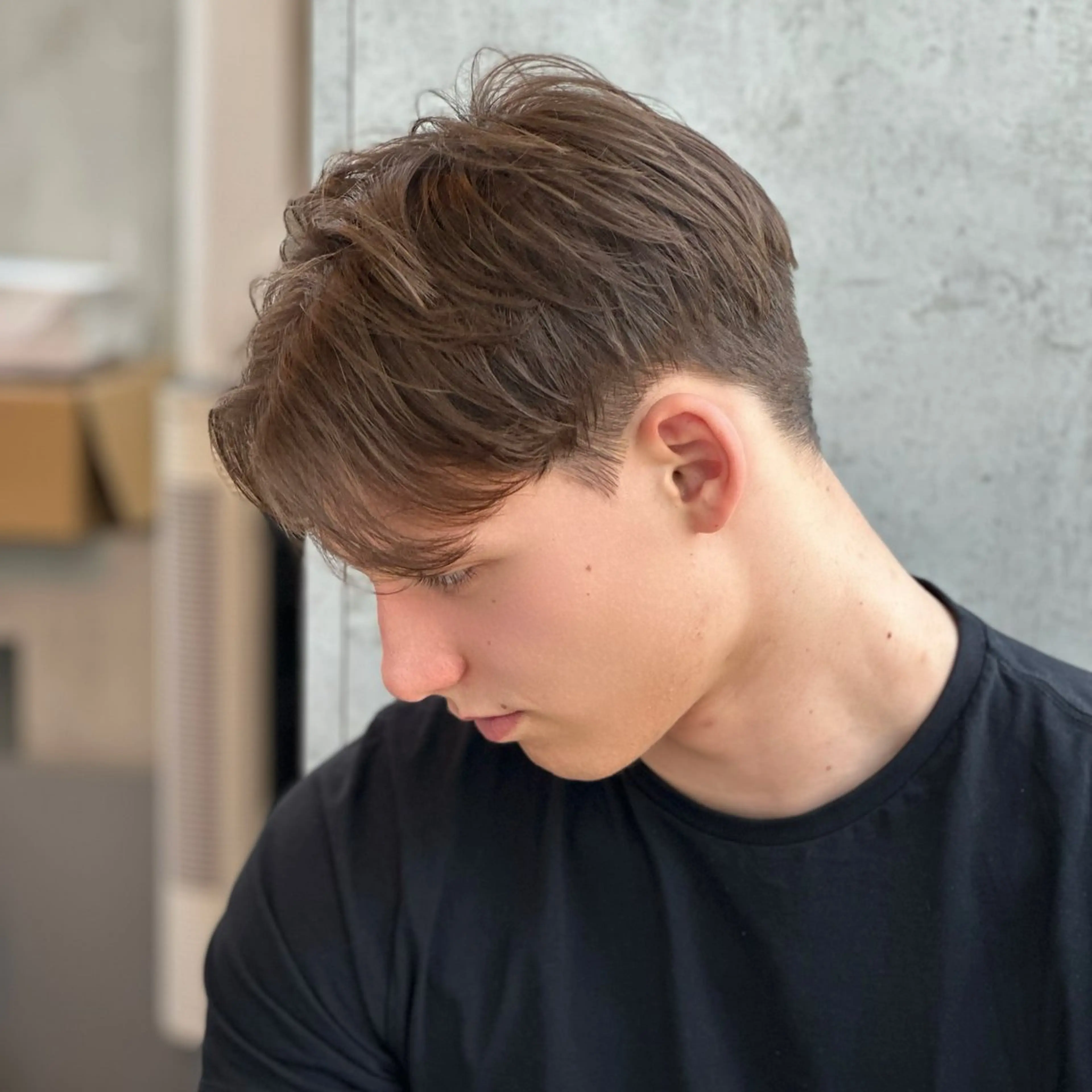 ショート カラー パーマ メンズ アップバング ダウンパーマ メンズパーマ メンズツイストパーマ 刈り上げ カット 朝楽メンズパーマ 🥇メンズカット吉田のヘアスタイル