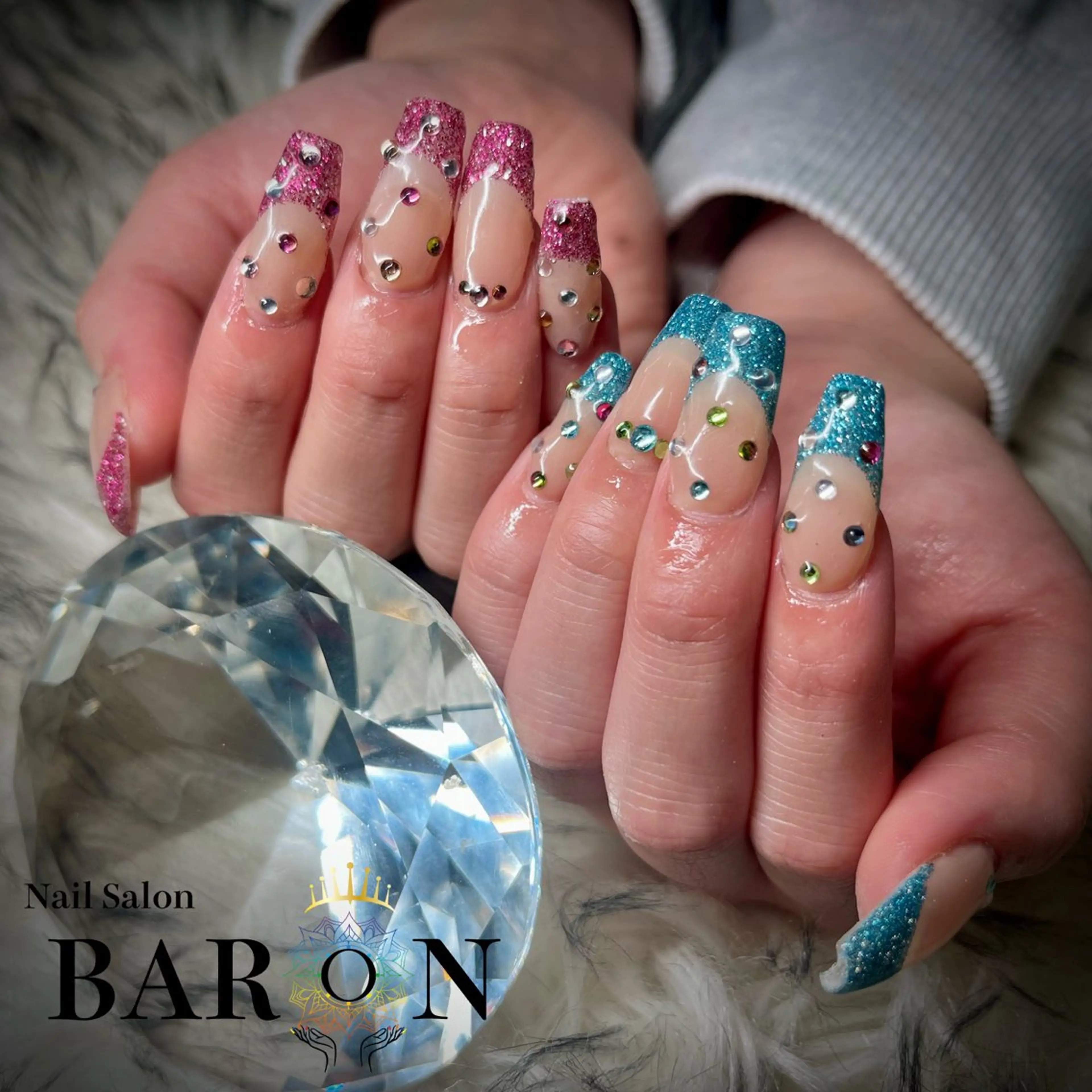 ネイル フラッシュネイル フレンチネイル ラメ(グリッター) ハンドネイル ☆SAKI☆ BARON 店長のネイルデザイン