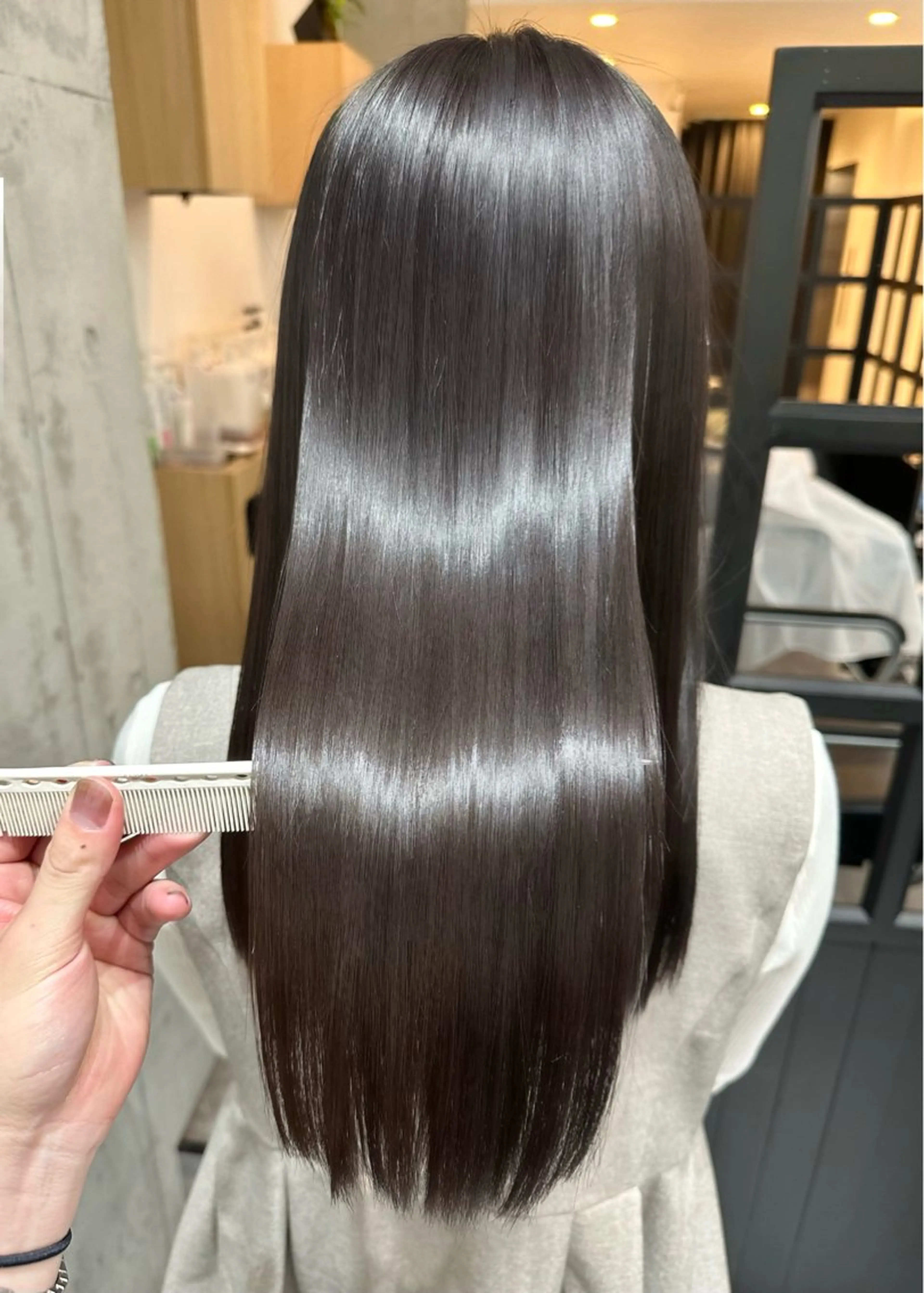 セミロング 髪質改善 ヘアカラー ✨透明感カラー/縮毛 恵比寿HAYATO✨のヘアスタイル