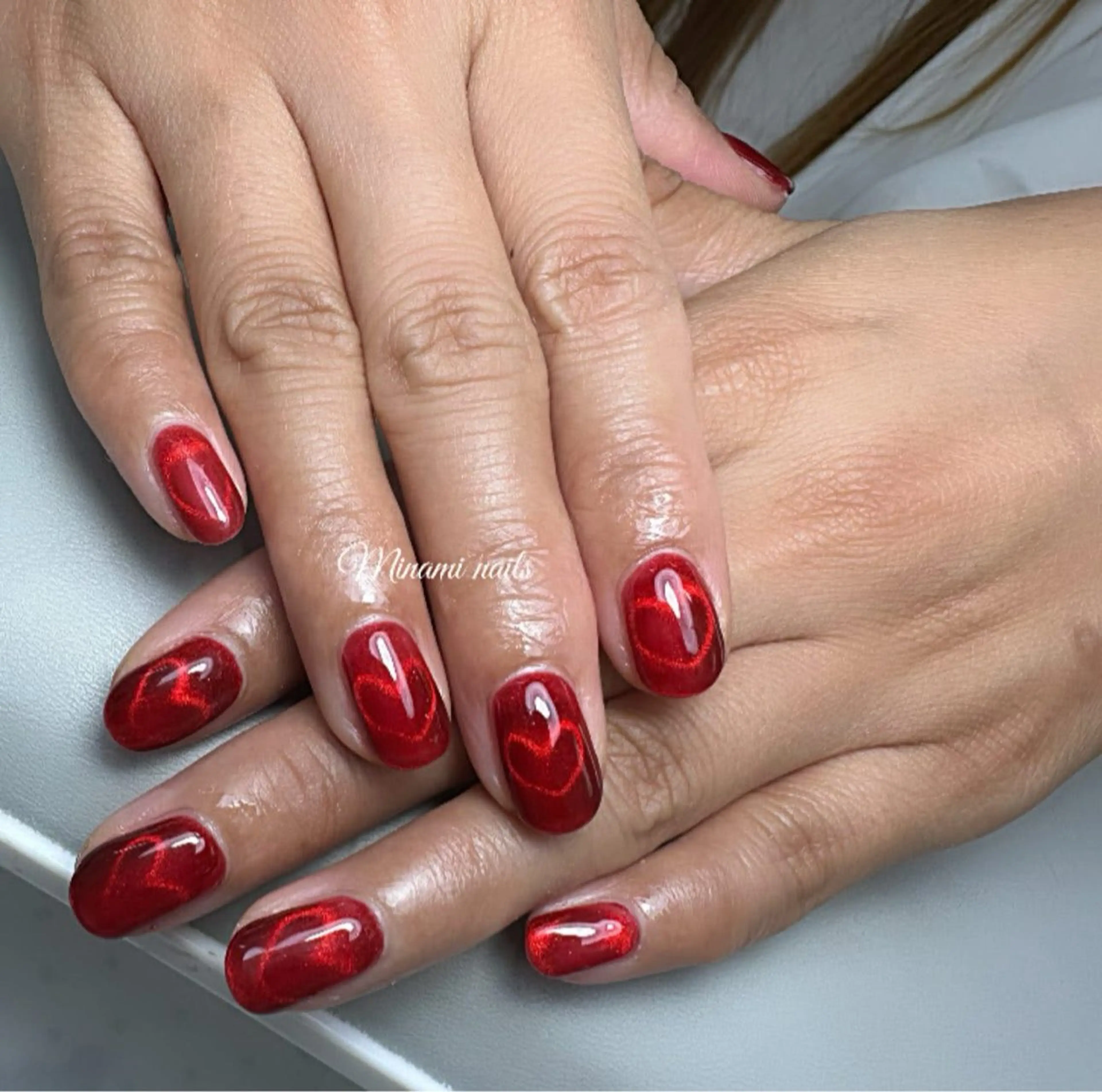 ネイル ジェルネイル ハート マグネットネイル 赤色 シンプルネイル Minami Nailsのネイルデザイン