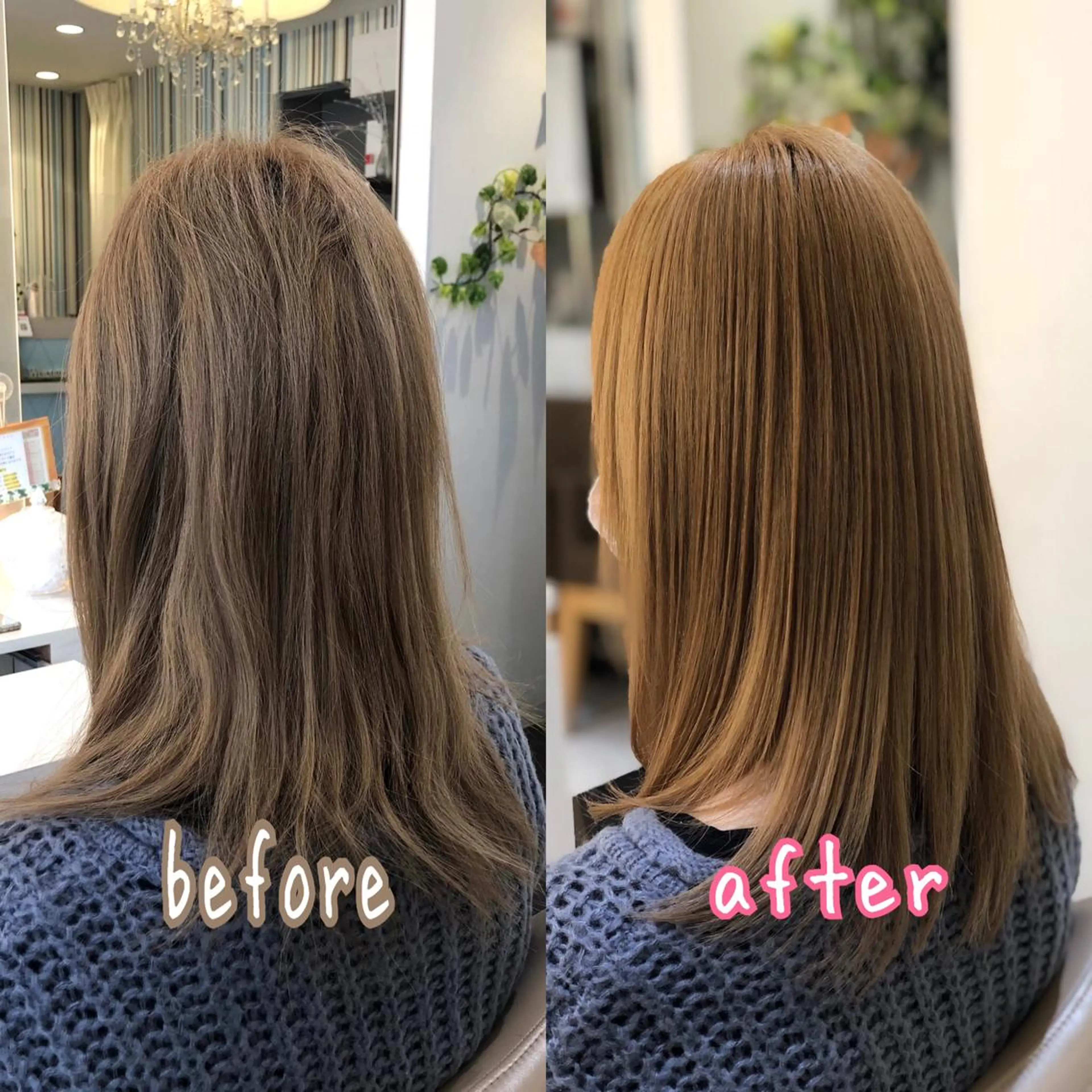 セミロング パーマ 髪質改善 縮毛矯正 安井 昴 💫ブリーチ縮毛矯正のヘアスタイル