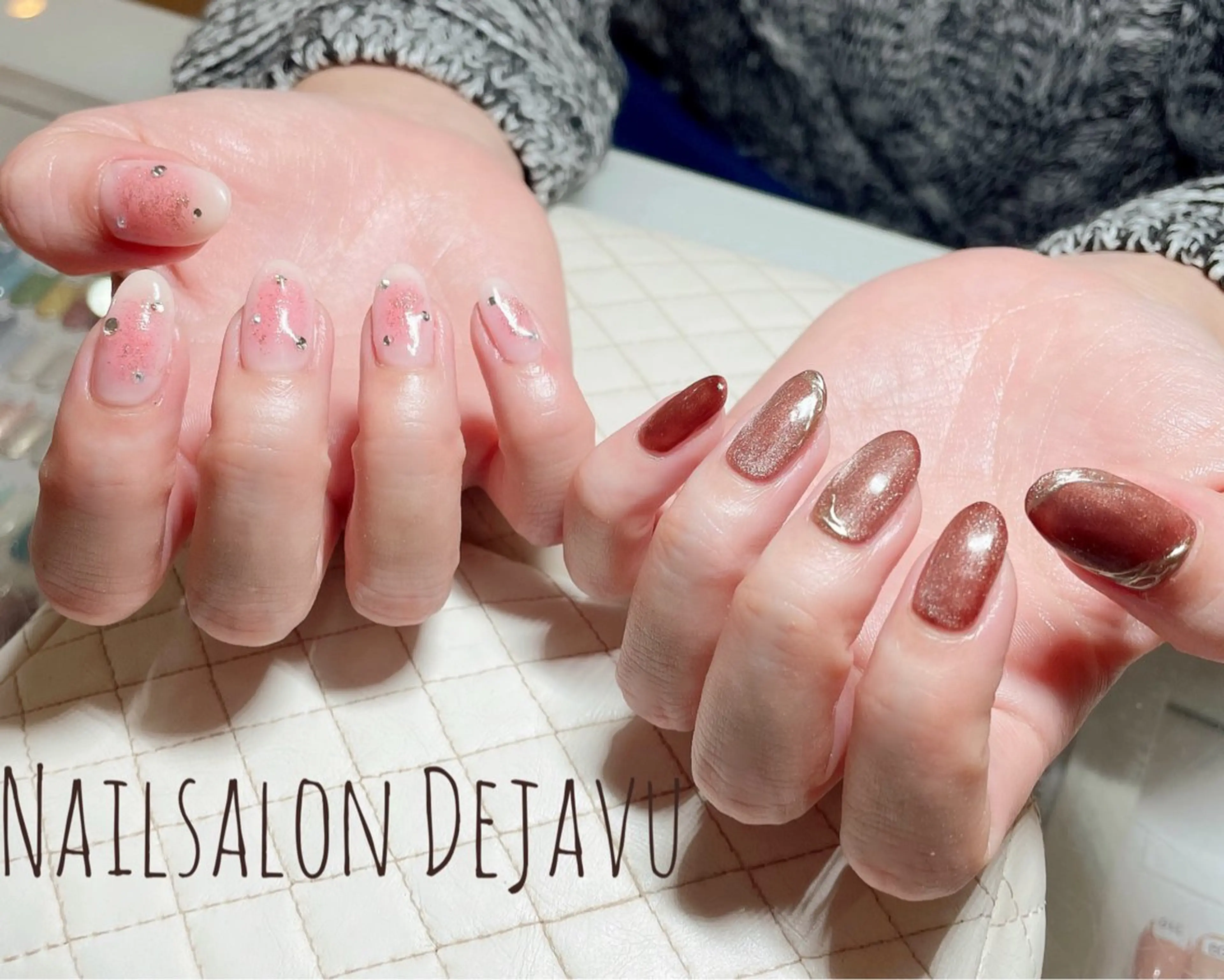 ネイル ブラウン チークネイル マグネットネイル Nail salon Dejavu 🌿のネイルデザイン