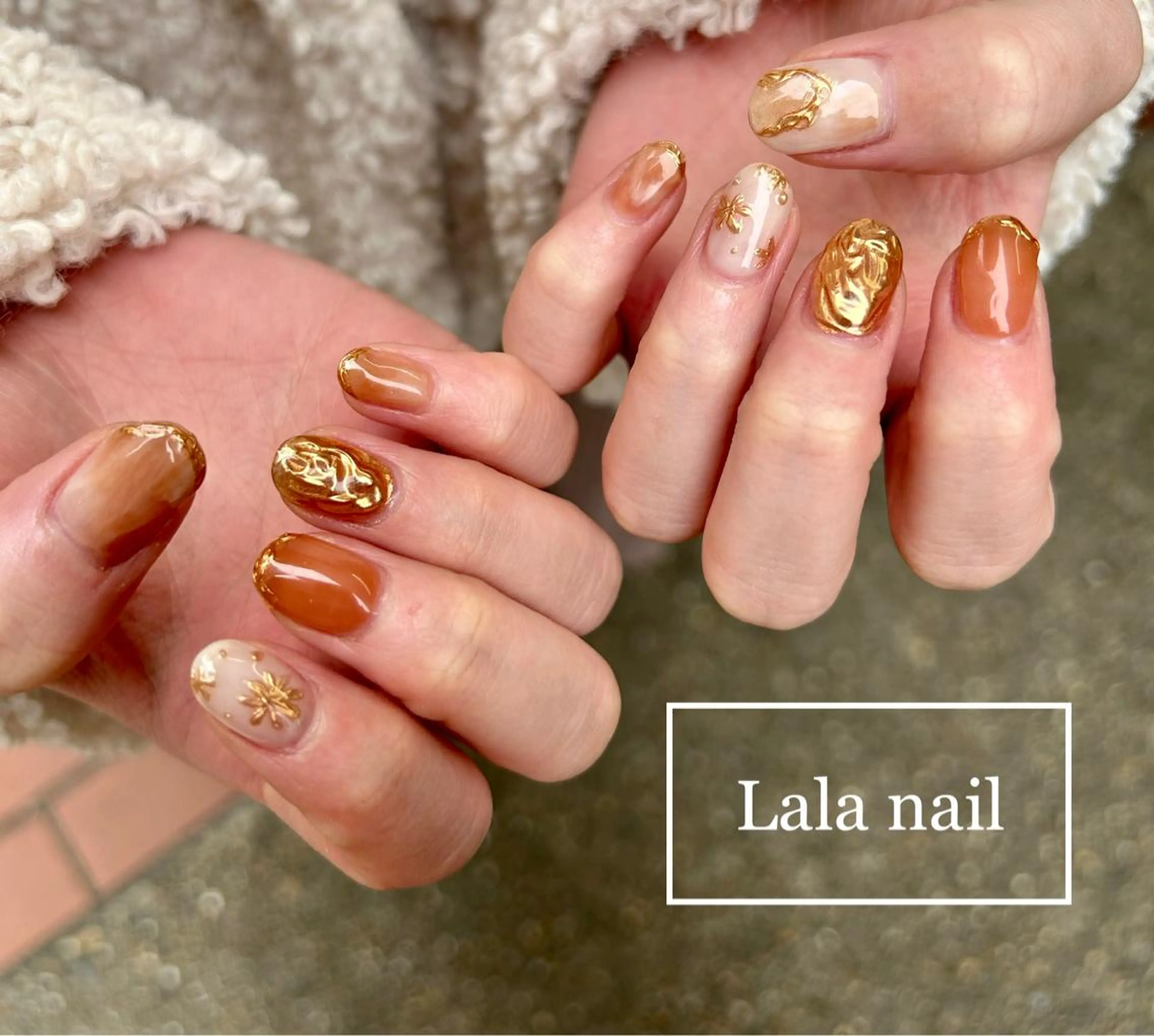 ネイル ブラウン ミラーネイル ニュアンスネイル ショートネイル 春ネイル Lala nailのネイルデザイン