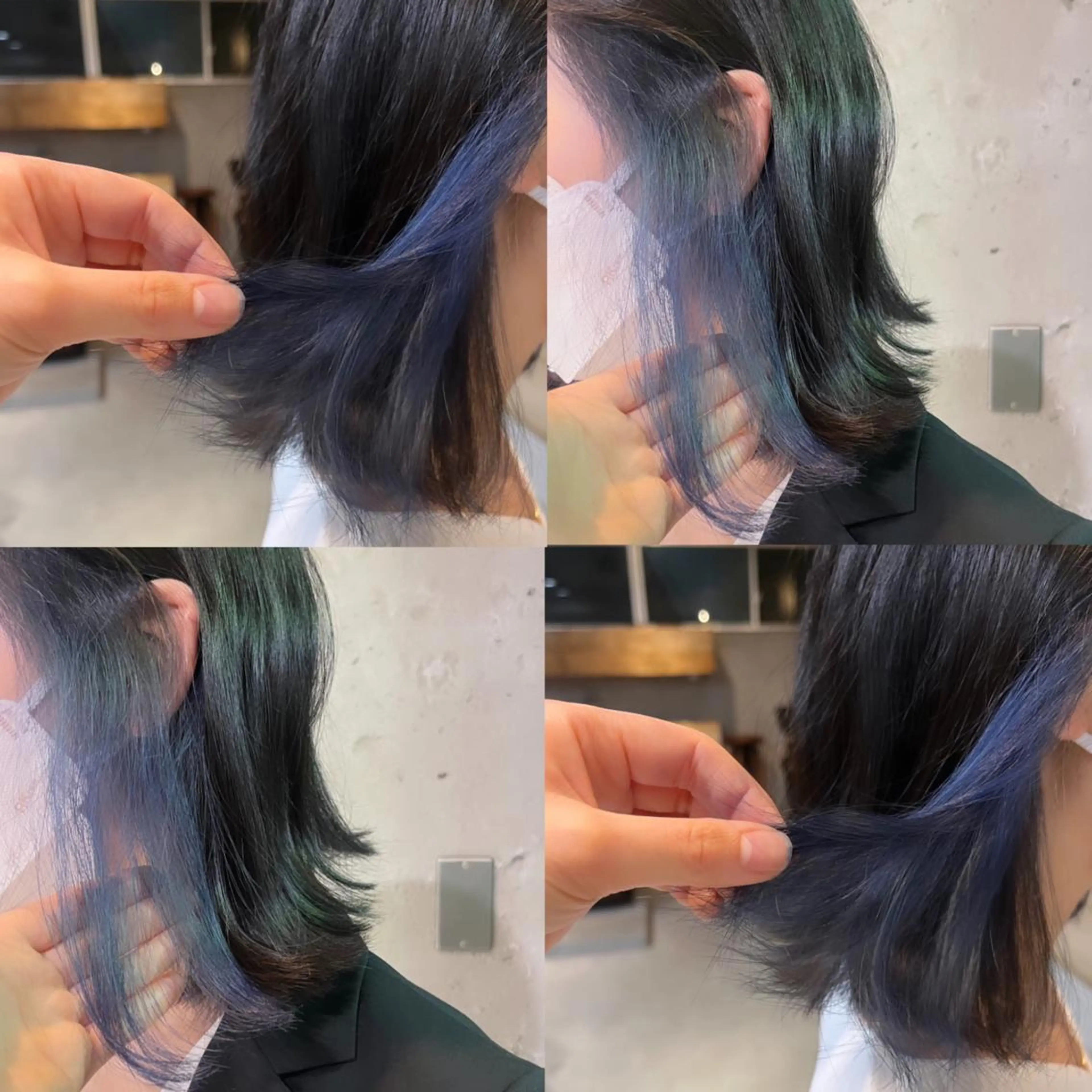 ショート カラー 黒髪 ブルーカラー ブルーブラック ダブルカラー インナーカラー ヘアカラー トリートメント ヘッドスパ ヘアセット カジュアルを女っぽく 𝗮𝘆𝗮𝗰𝗼のヘアスタイル