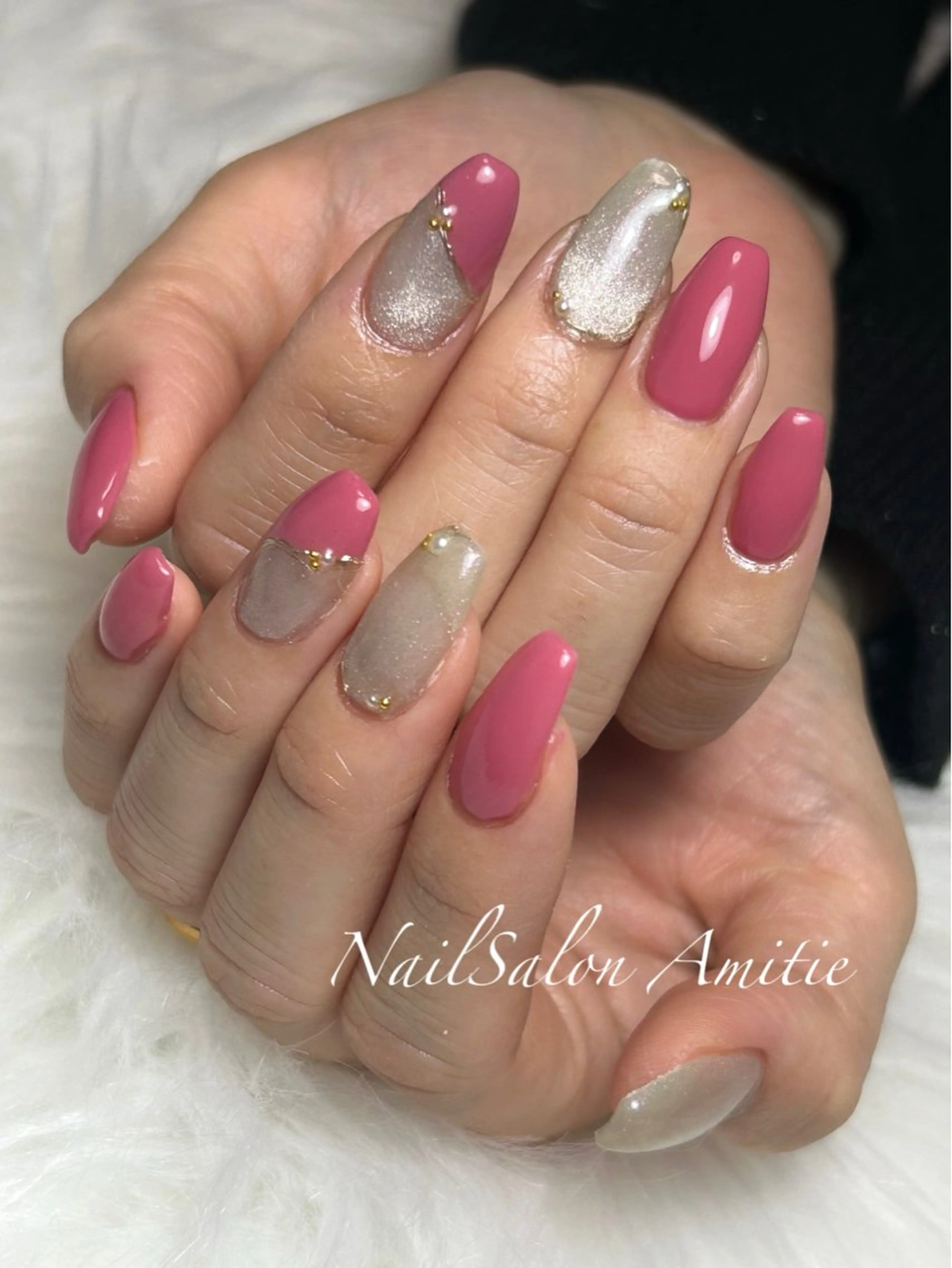 ネイル マグネットネイル ピンク ハンドネイル NailSalon Amitieのネイルデザイン