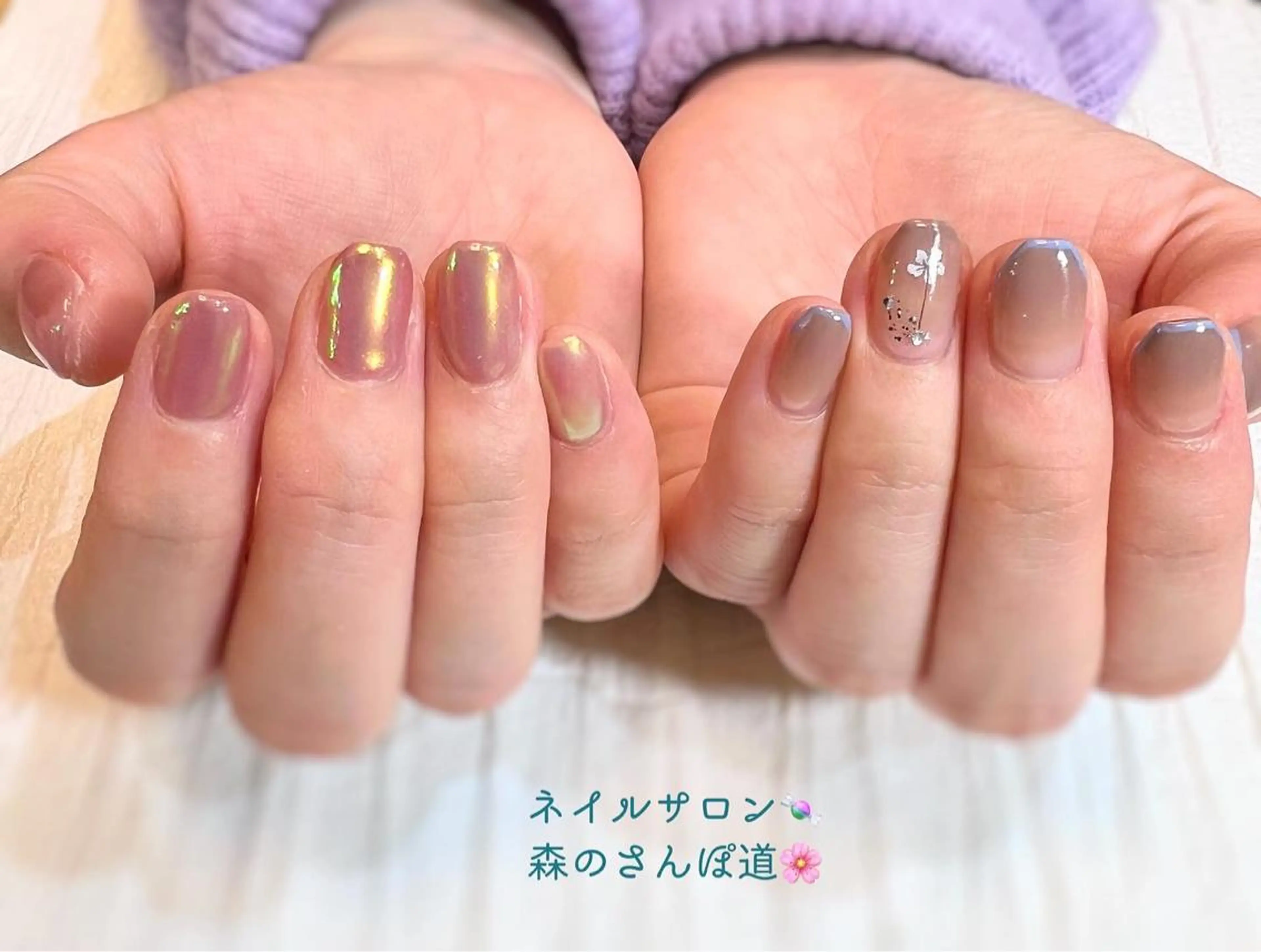 ネイル ハンドネイル ショートネイル 森のさんぽ道のネイルデザイン