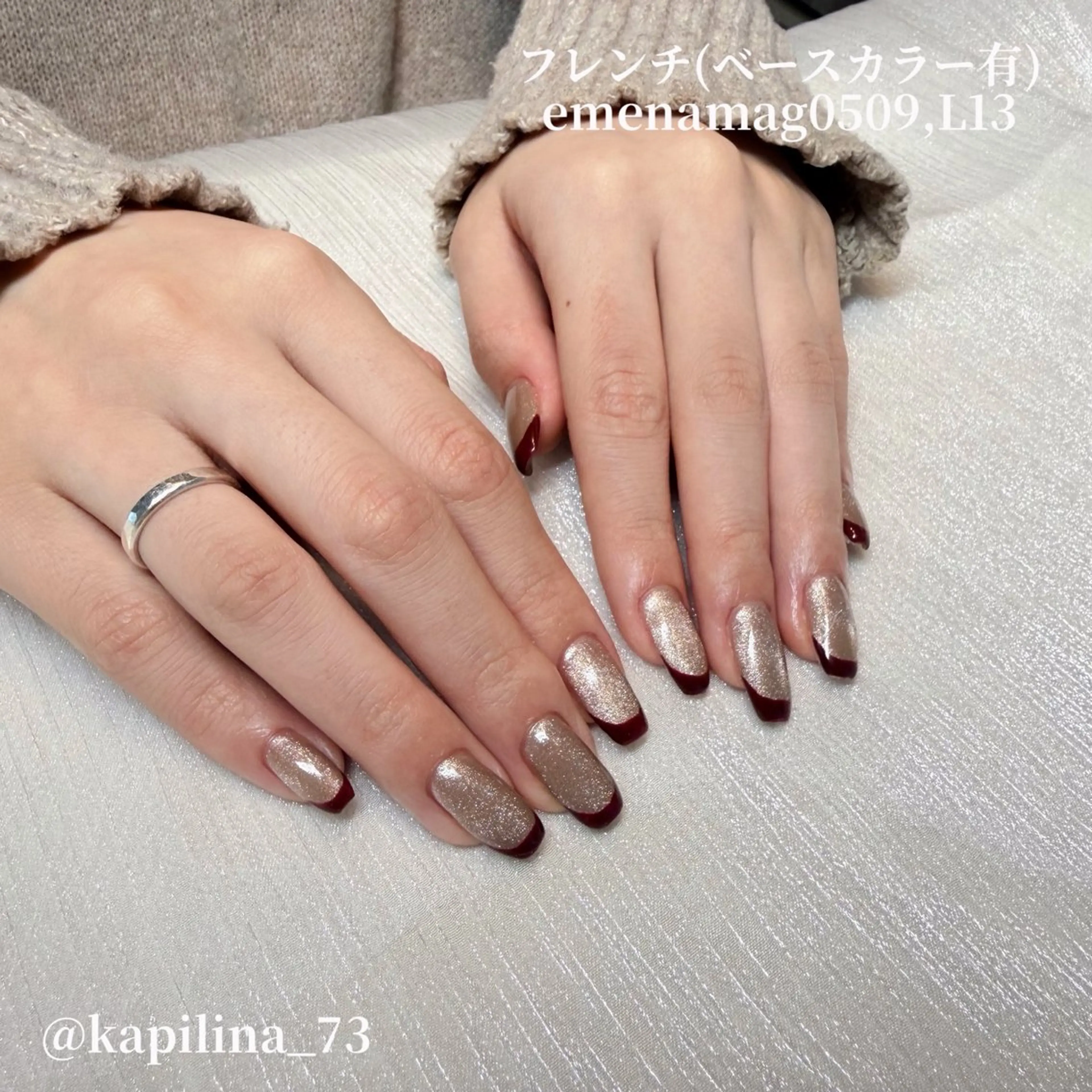 ネイル ボルドー フレンチネイル マグネットネイル ハンドネイル Nailsalon Ka pilina所属・Kapilina🌺 MOMOのネイルデザイン