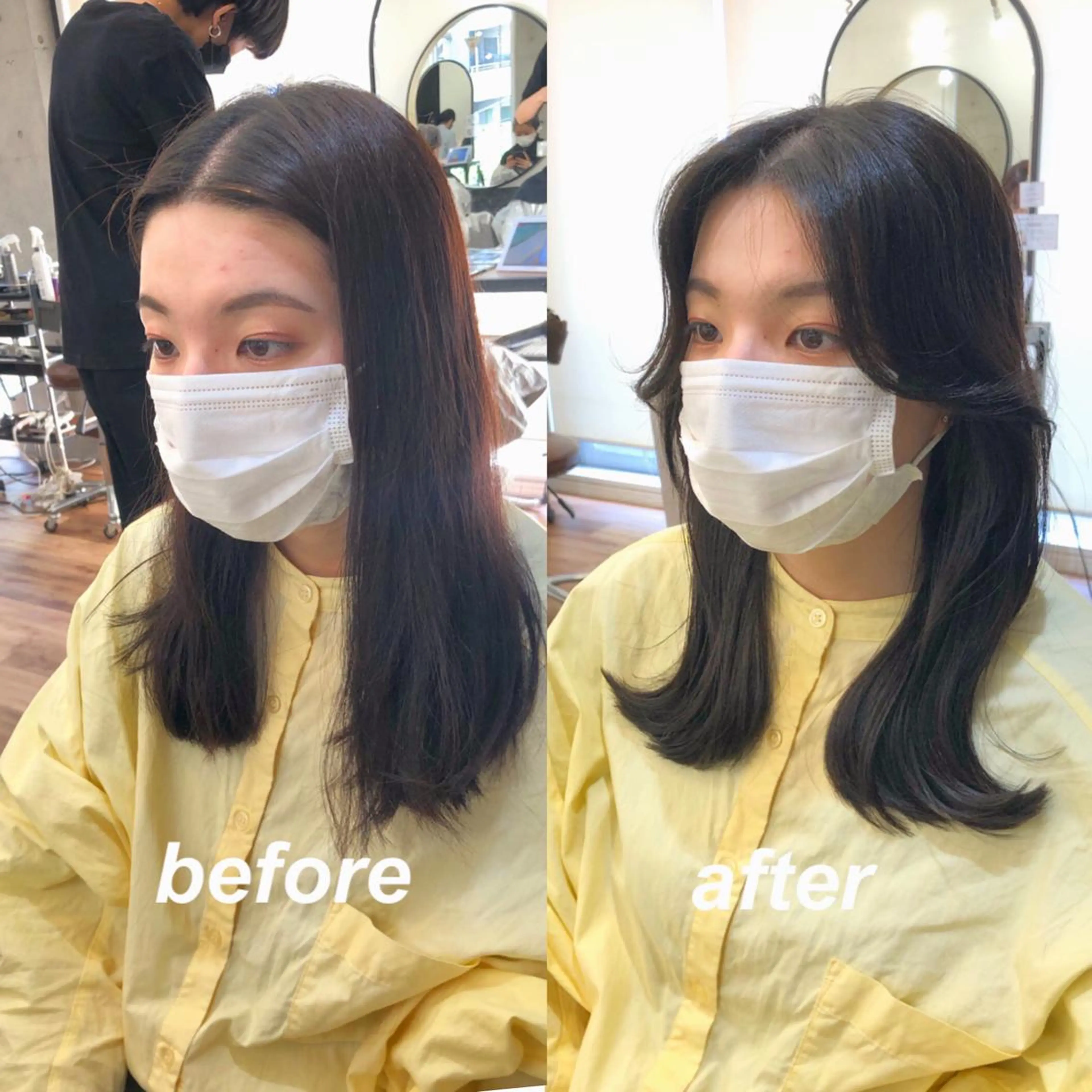 セミロング カラー 顔周りカット 韓国風ヘア 小顔カット カット ヘアカラー トリートメント トレンドヘア🌿 chinariのヘアスタイル