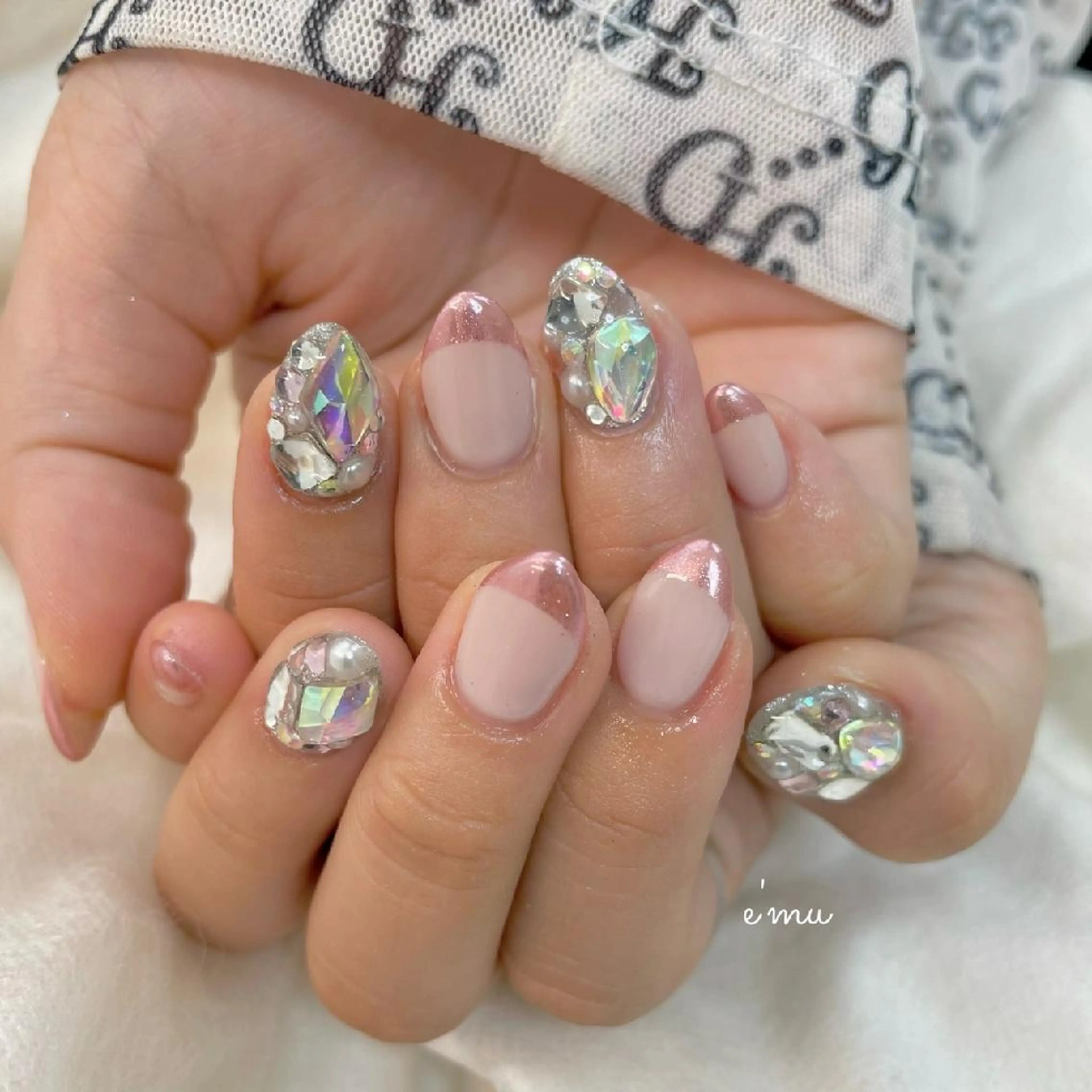 ネイル フレンチネイル ガーリー ミラーネイル ピンク nail salon e'mu💐のネイルデザイン