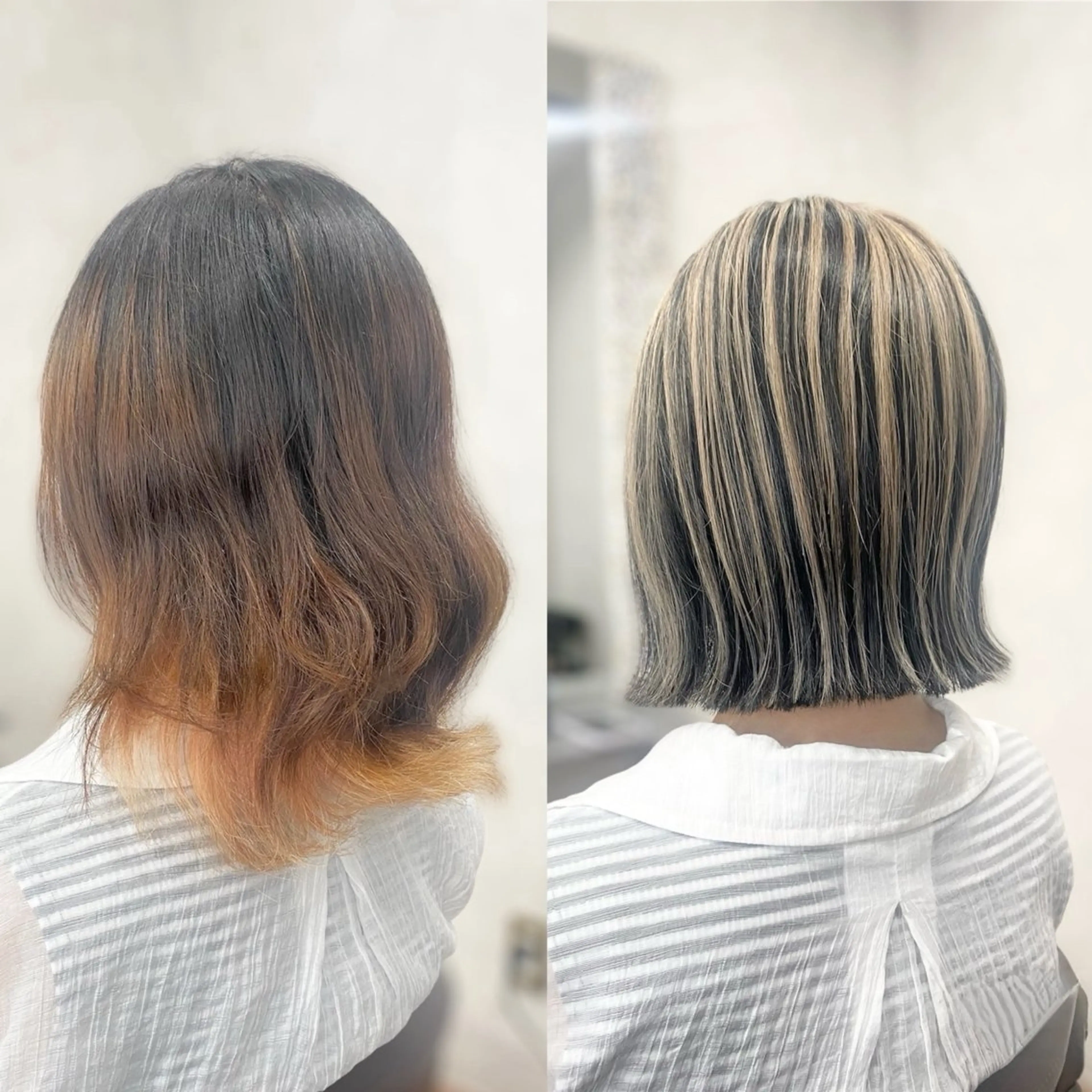 ミディアム カラー 切りっぱなしボブ ブリーチ ボブ カット ヘアカラー ＳＨＩ ＺＵのヘアスタイル