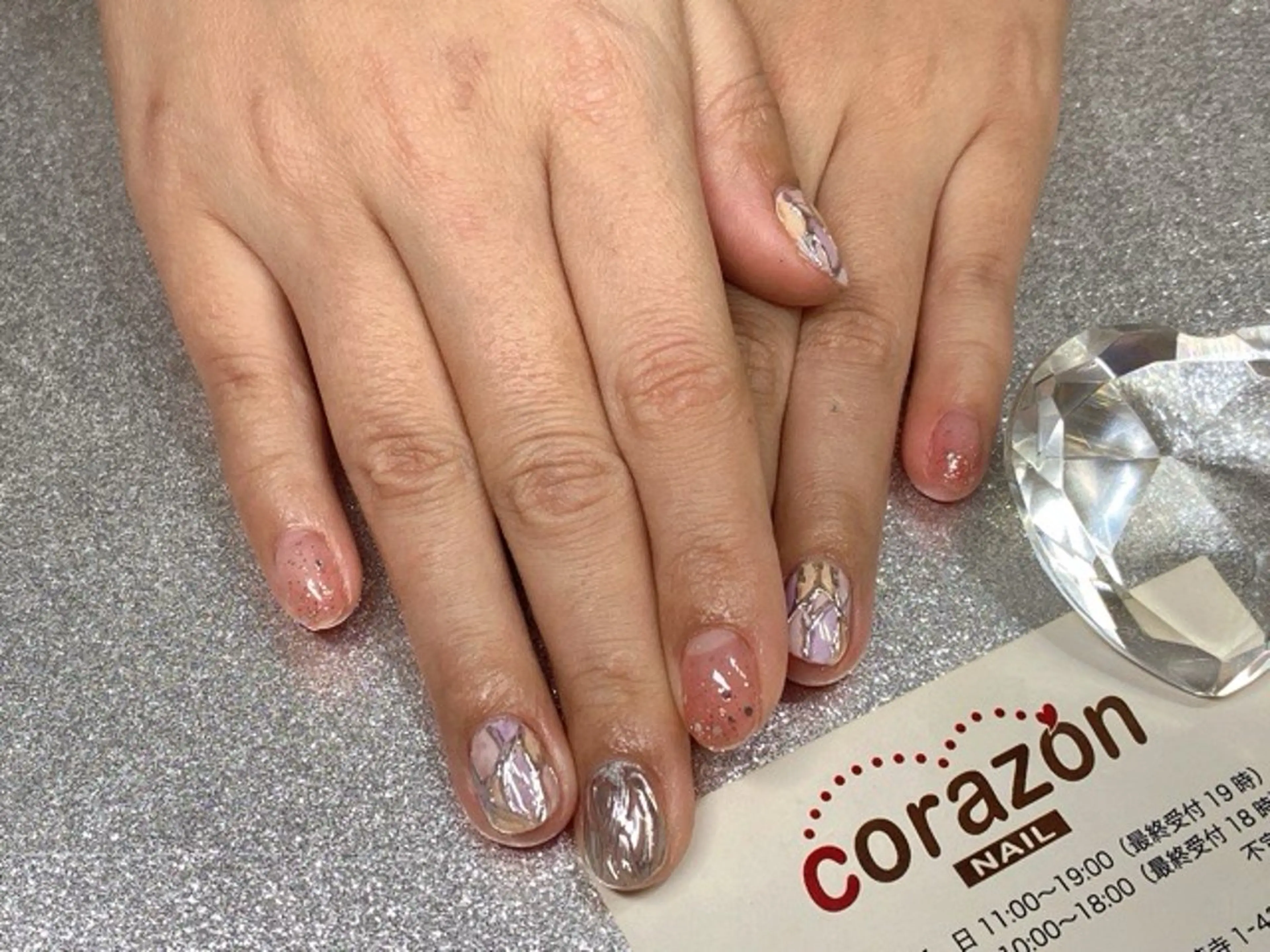 ネイル アートネイル ラメ(グリッター) ラメグラデーション ミラーネイル オレンジ corazon所属・ネイリスト aicoのネイルデザイン