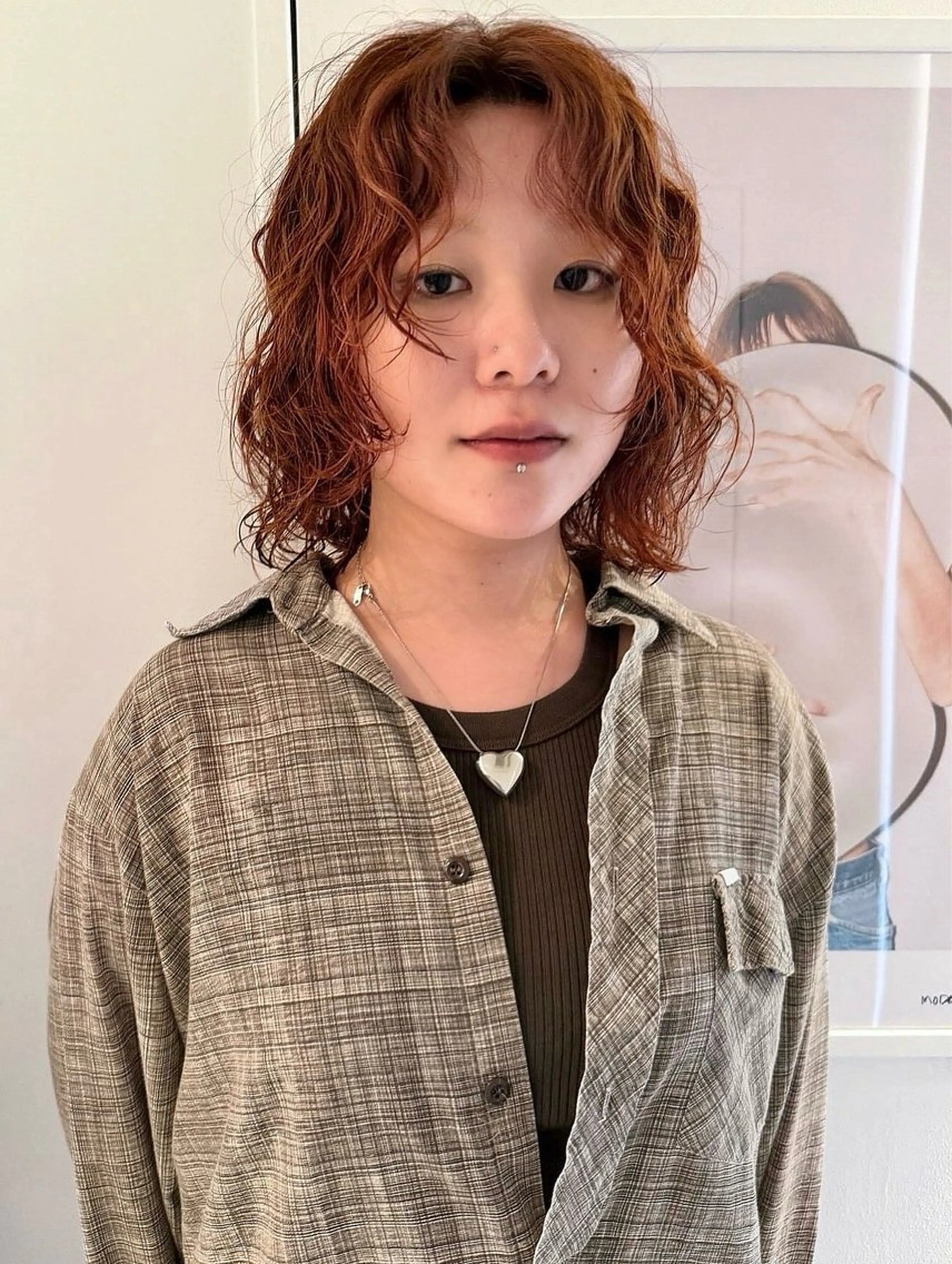 セミロング カラー セミロングパーマ オレンジ 磯　亜由香🌼 ブリーチ/ボブカットのヘアスタイル