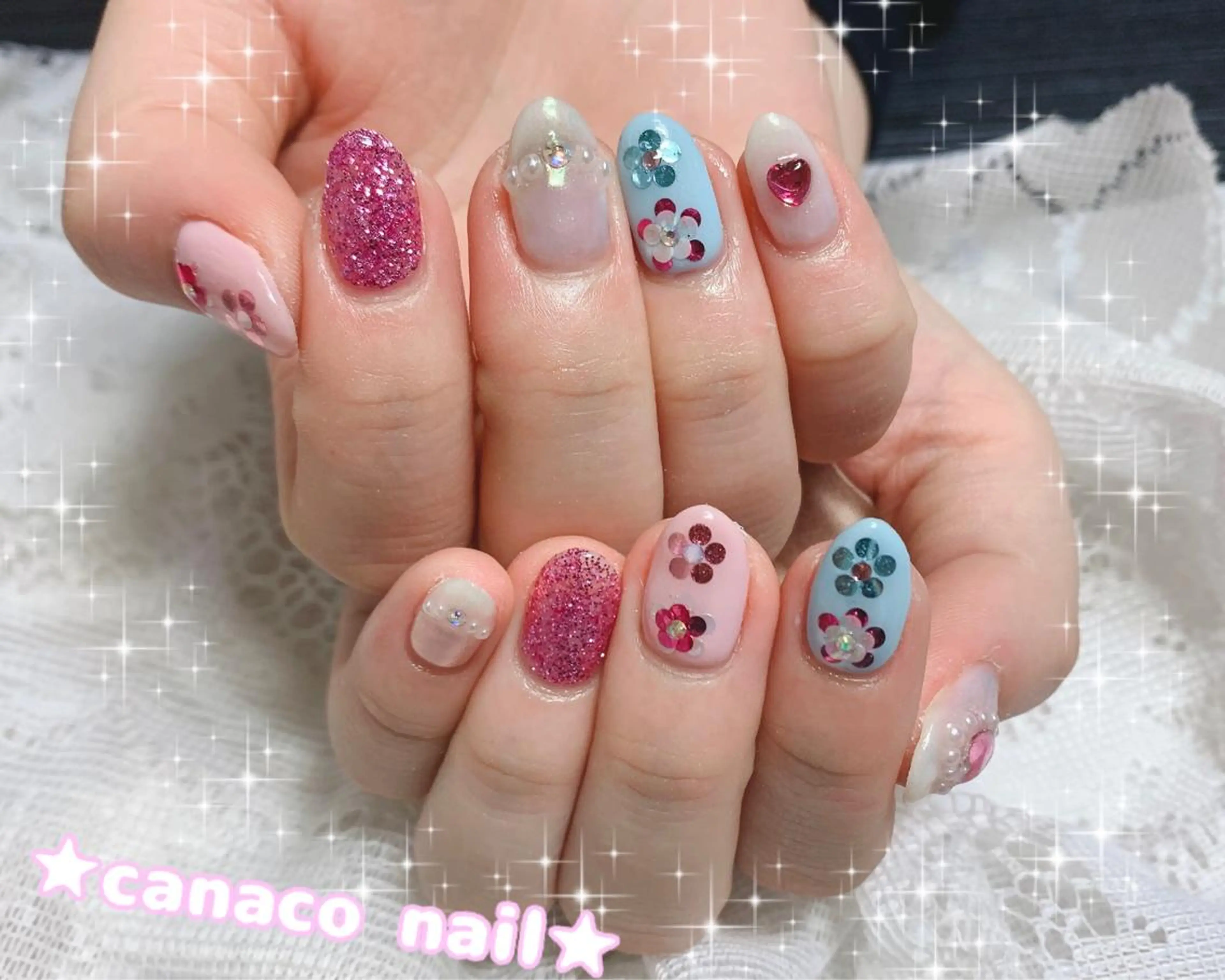 ネイル アートネイル フラワーネイル ジェルネイル ホログラムネイル パラジェル ハンドネイル ハンドケア Felice所属・ベテランネイル cnc  nailのネイルデザイン