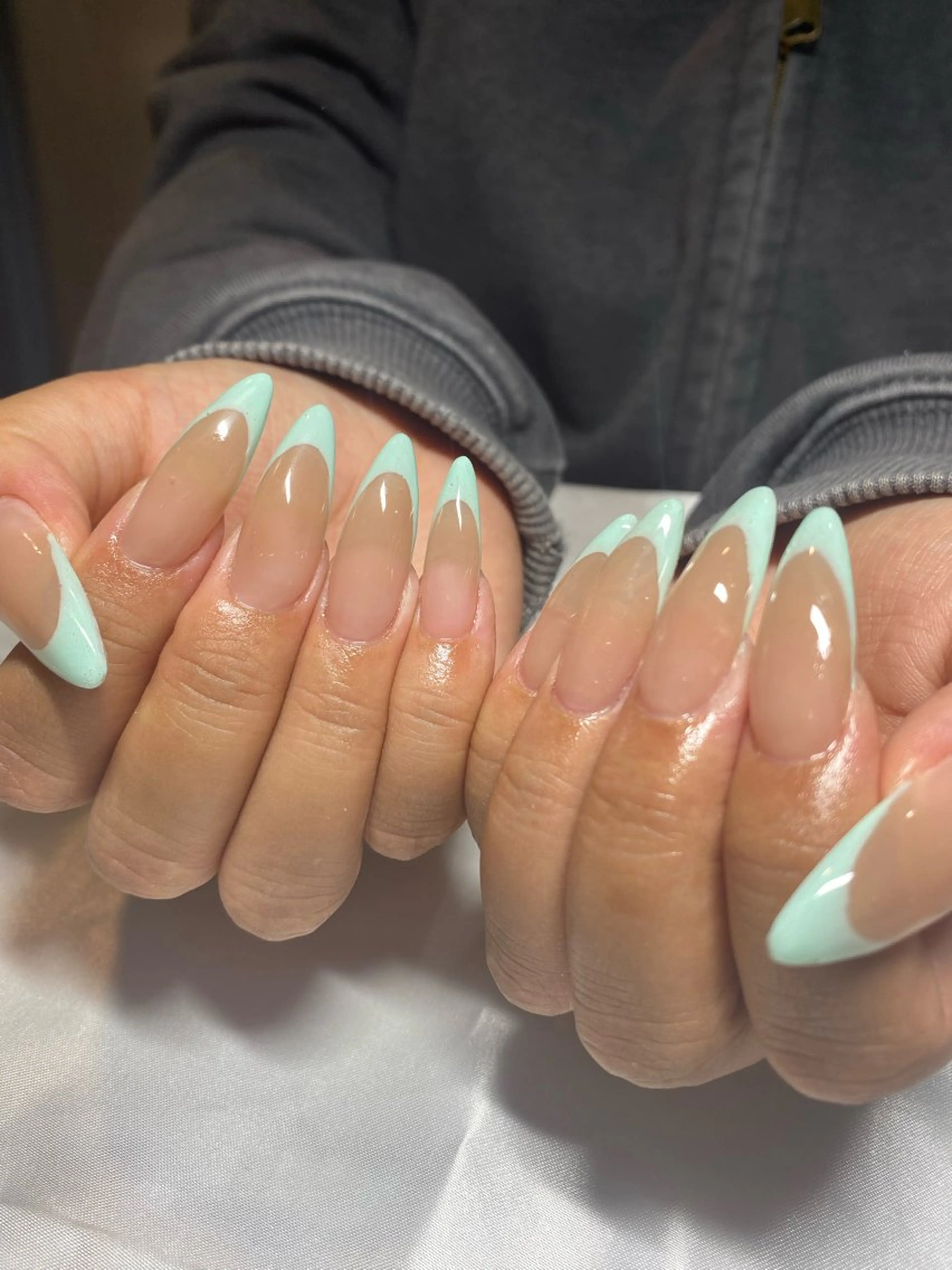 ネイル ブルー フレンチネイル ハンドネイル シェアサロンルレイル所属・REINA ルレイル心斎橋のネイルデザイン