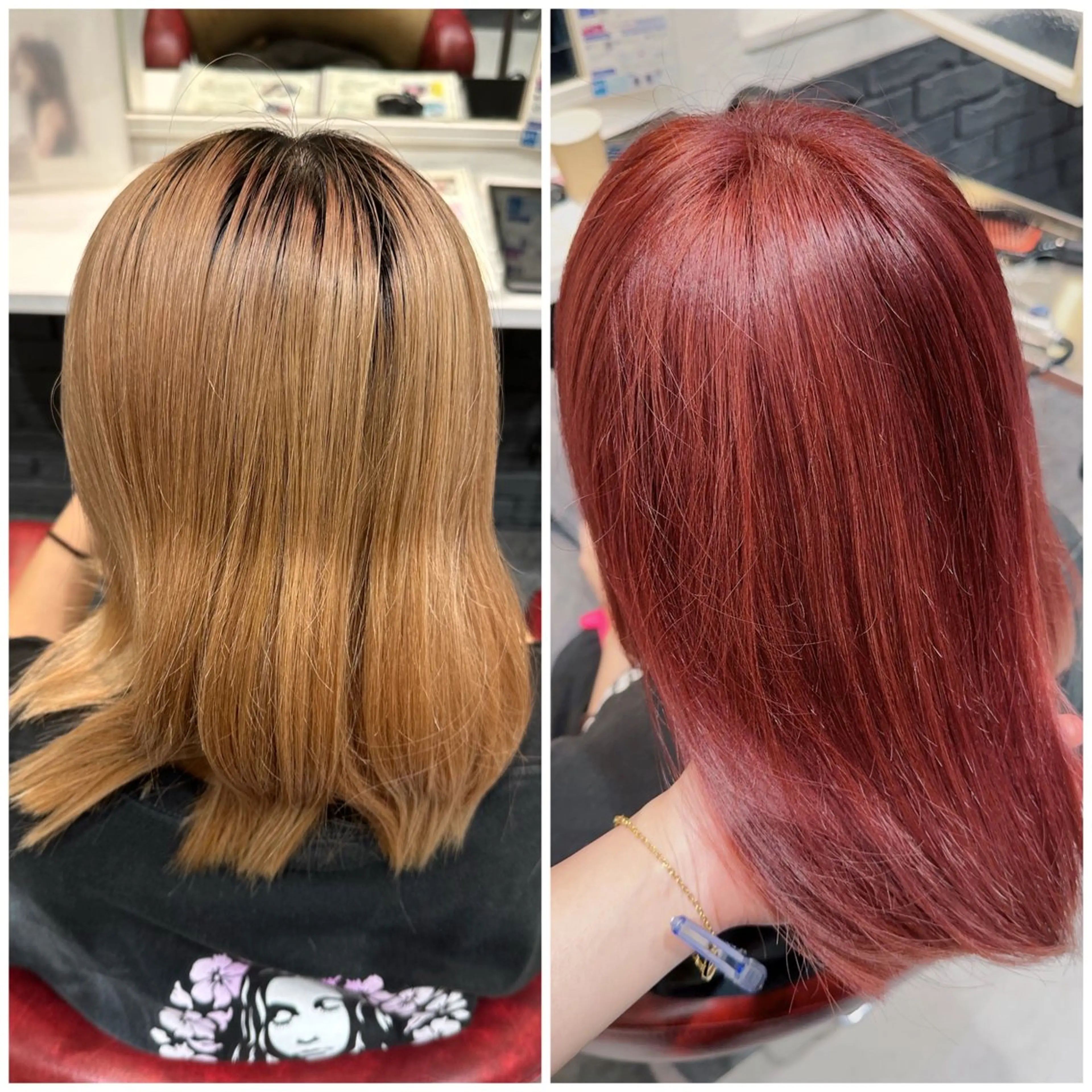 セミロング カラー ブリーチ レッドカラー TELAHAIR成田 マネージャー吉野美羽のヘアスタイル