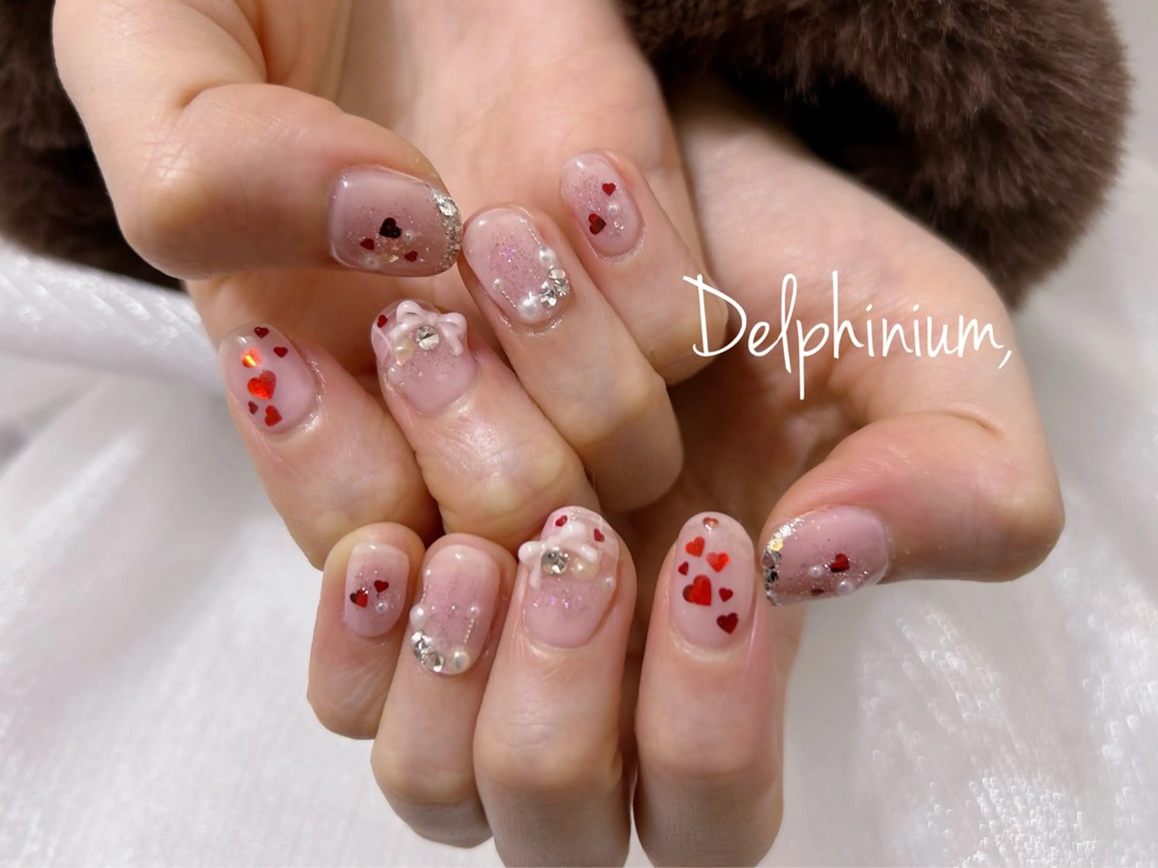ネイル チークネイル ジェルネイル ハート パラジェル バレンタイン ハンドネイル 岡本 友恵のネイルデザイン
