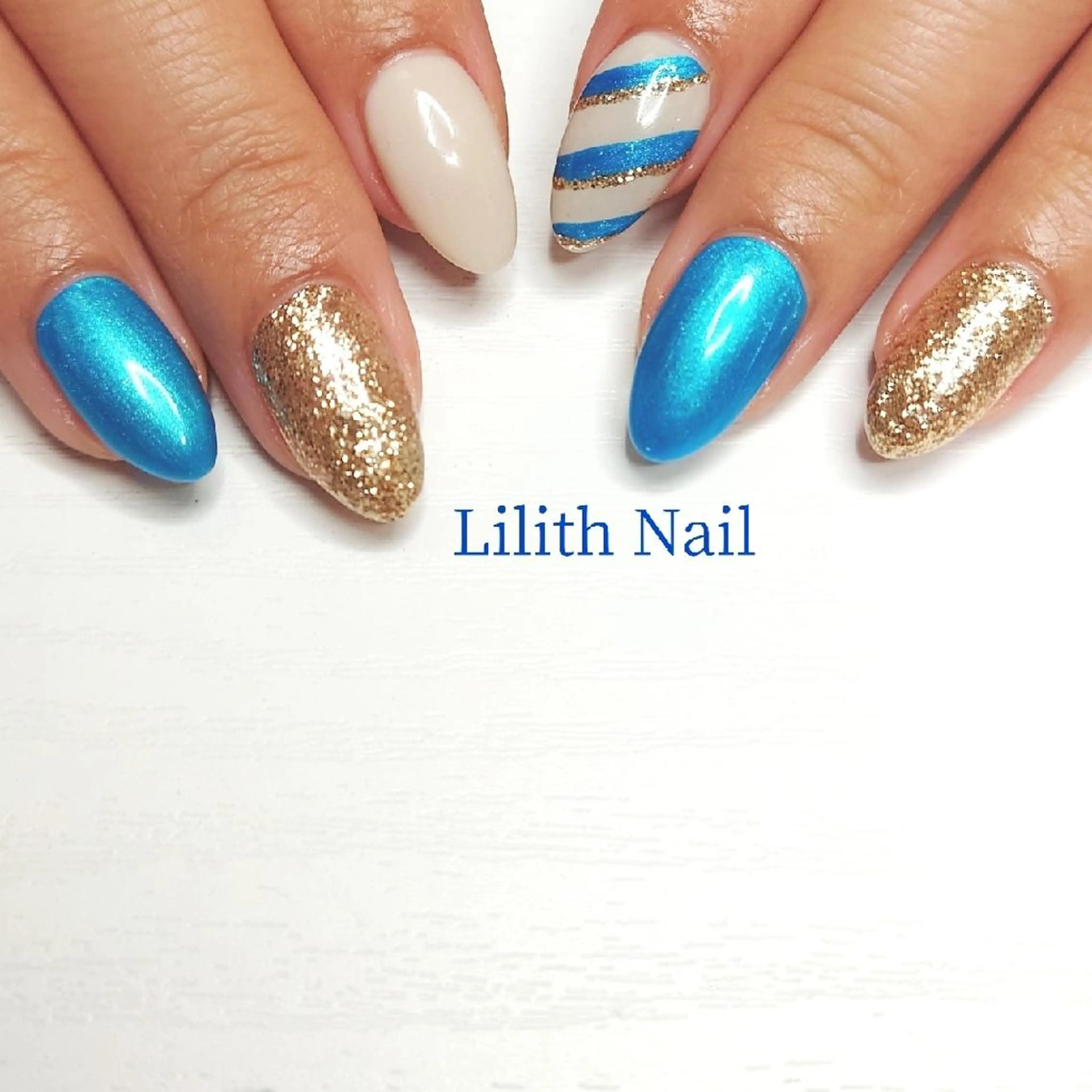 ネイル ブルー ハンドネイル Lilith Nailのネイルデザイン