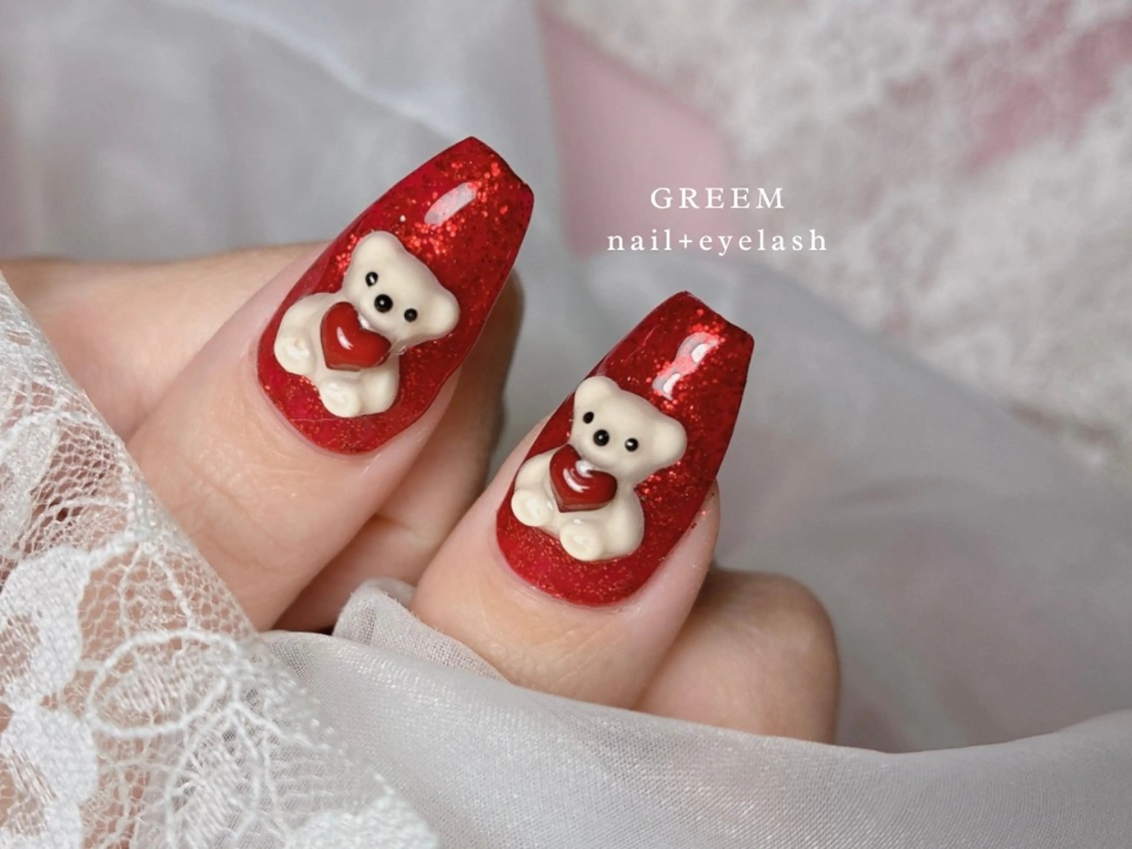 ネイル ラメ(グリッター) 赤色 冬ネイル クリスマス GREEM グリームのネイルデザイン
