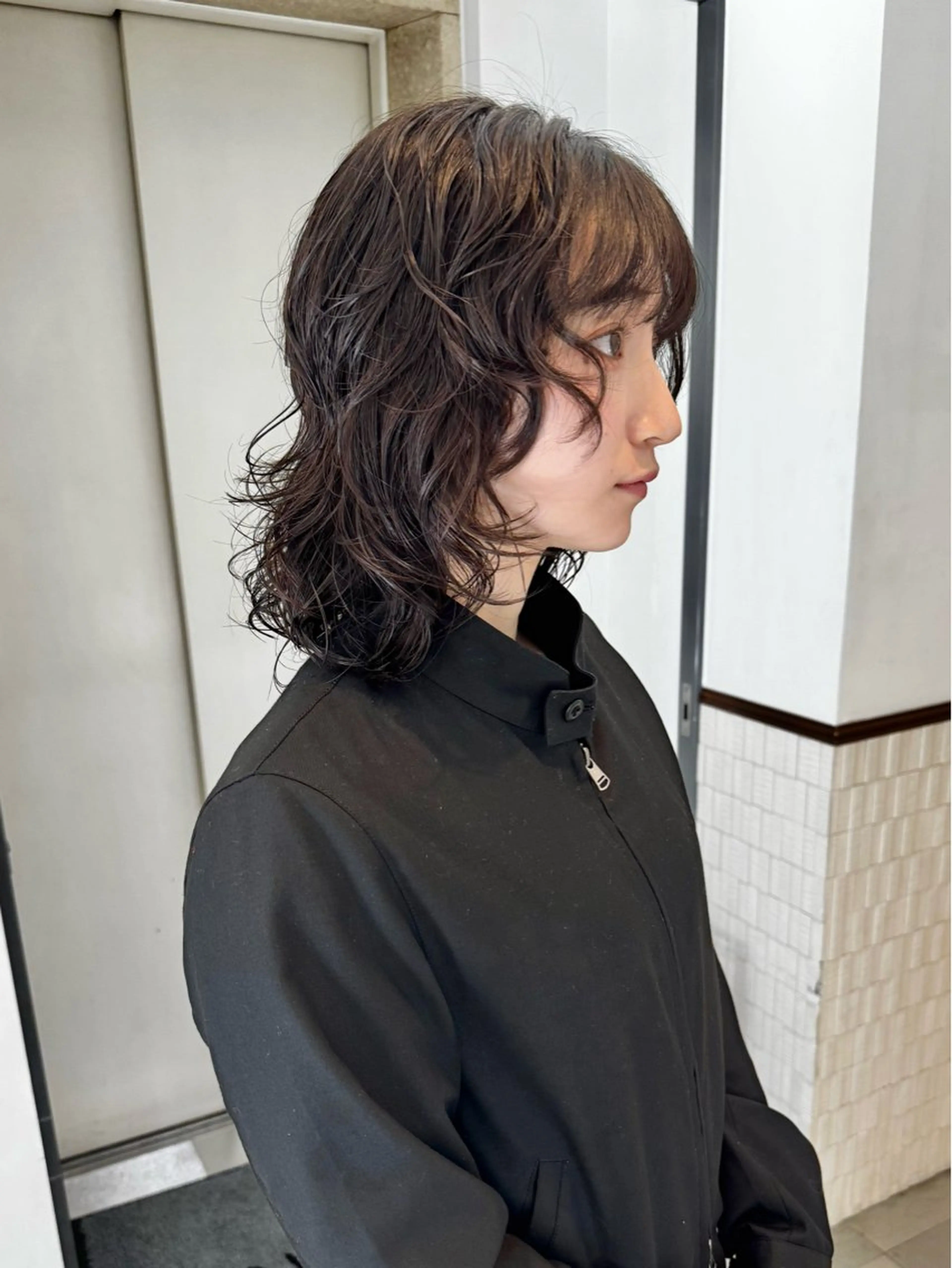 ミディアム パーマ ミディアムパーマ レイヤーカット カット パーマ トリートメント ZENKO表参道店所属・デジタルパーマ 🌀ボブ　萩原　龍のヘアスタイル