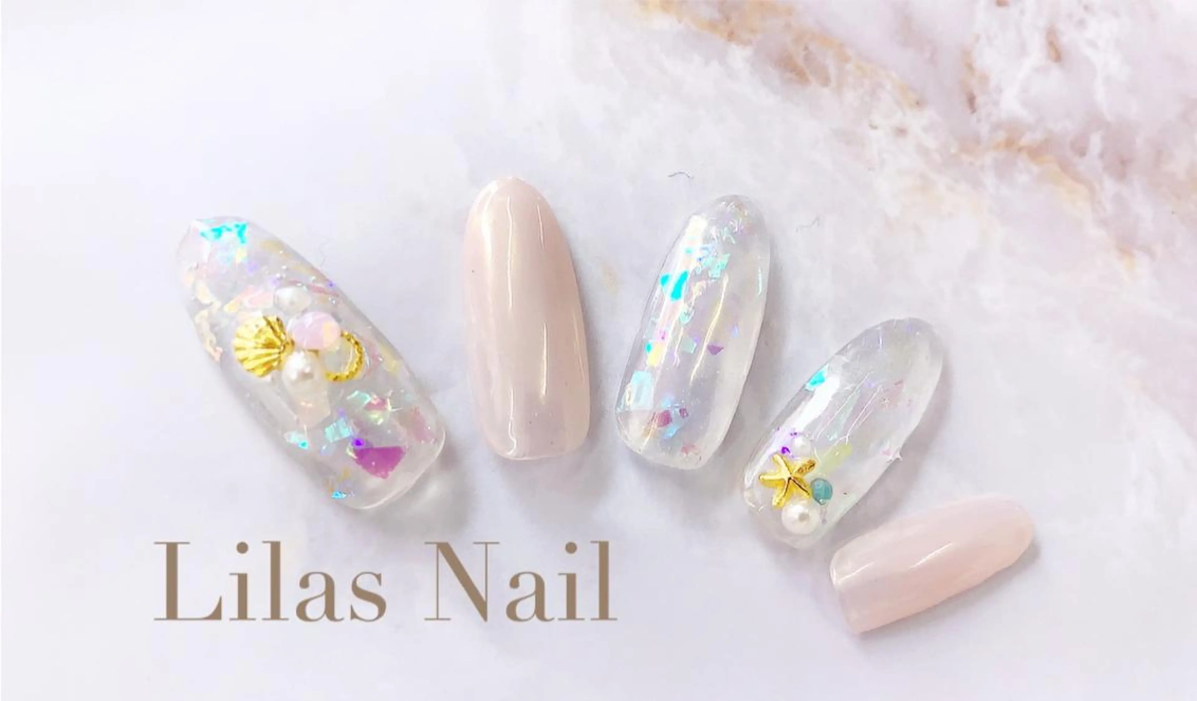 ネイル オーロラネイル クリアネイル ジェルネイル ハードジェル ホログラムネイル Lilas Nailのネイルデザイン