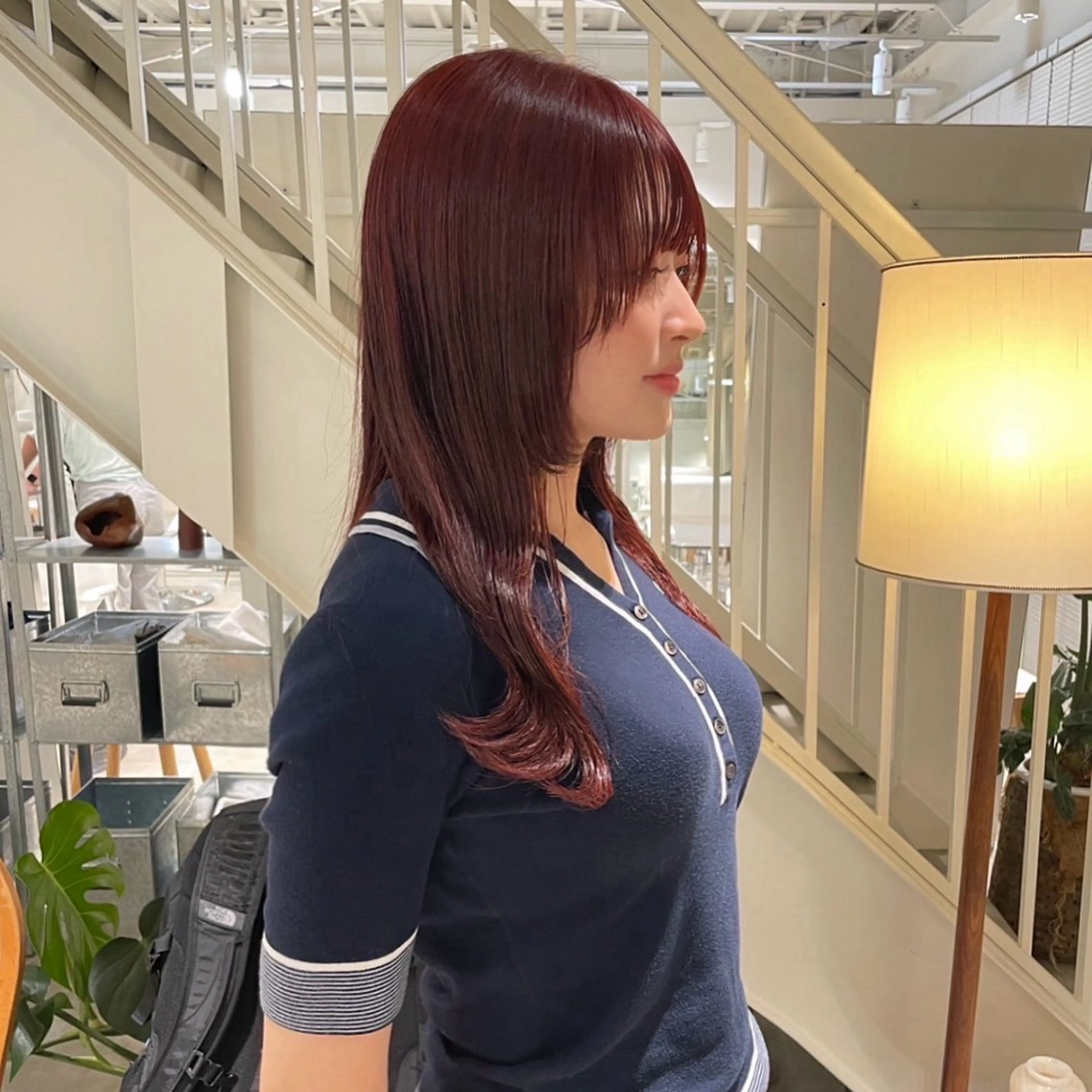 ロング カラー レッドカラー 安西 香利奈のヘアスタイル