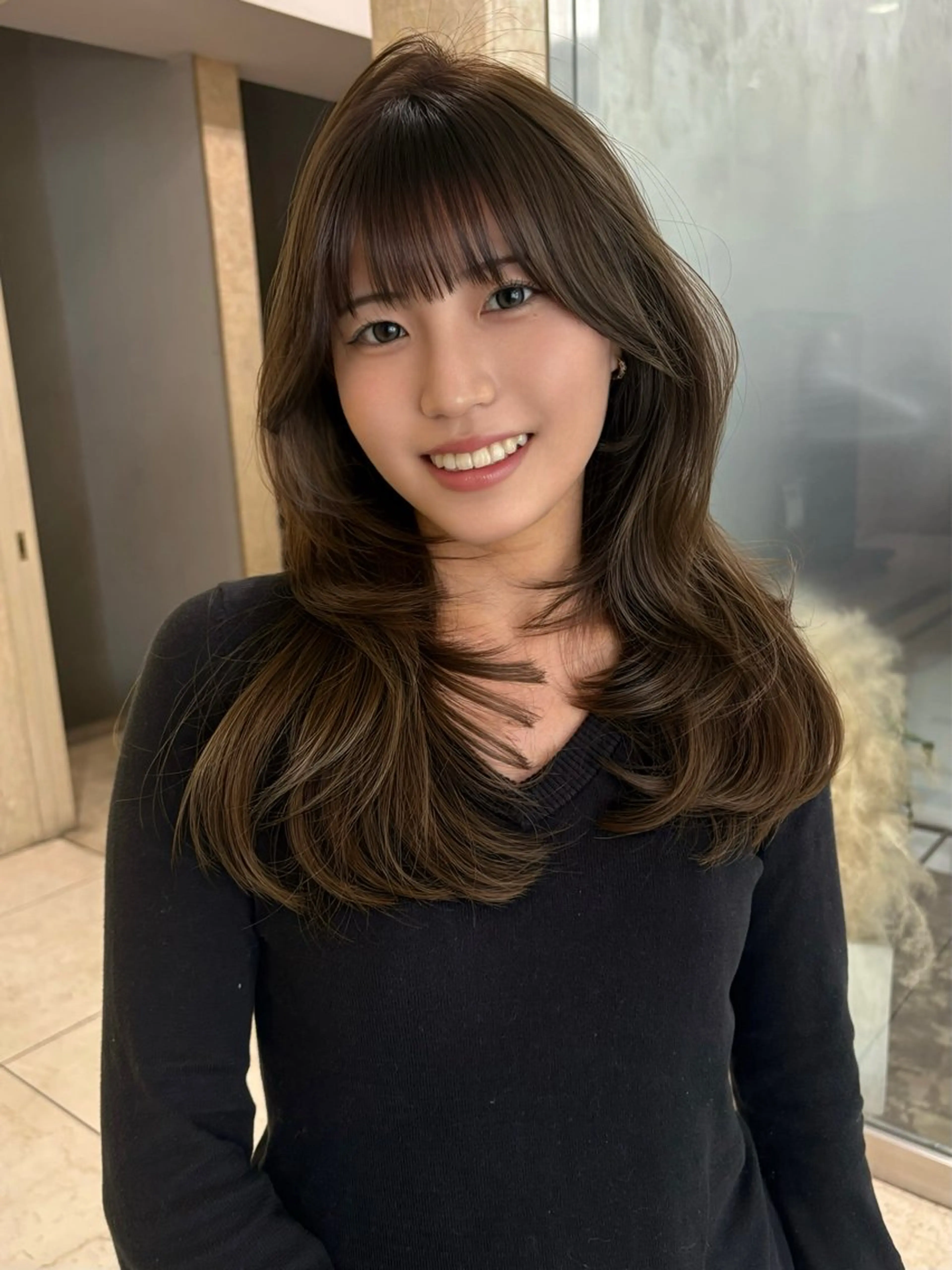 ミディアム カラー カット ヘアカラー ハイライト、レイヤー カット/西梅田/中西のヘアスタイル