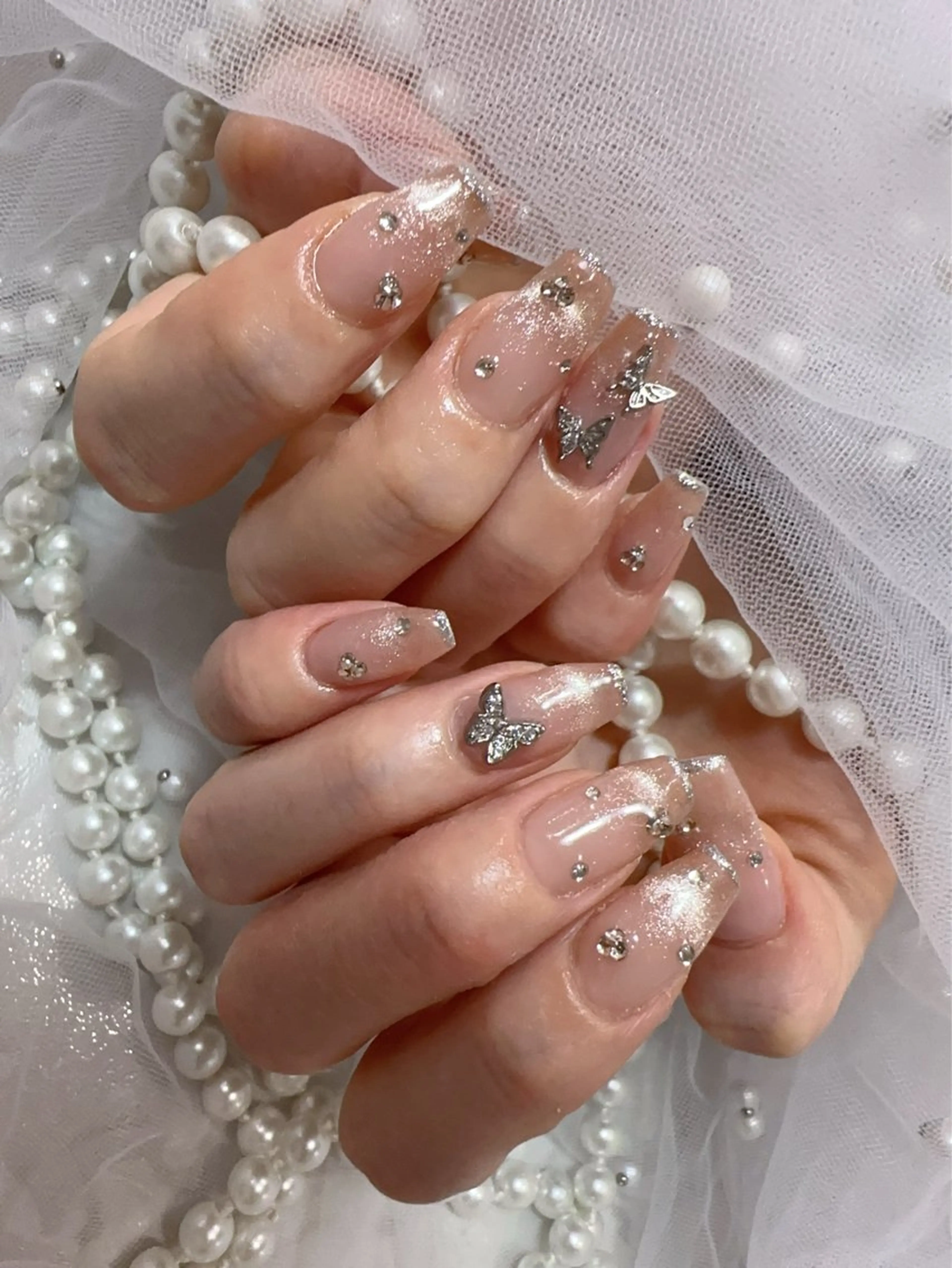 ネイル アートネイル フラッシュネイル フレンチネイル ジェルネイル ガラスフレンチ You&Me Miyuのネイルデザイン