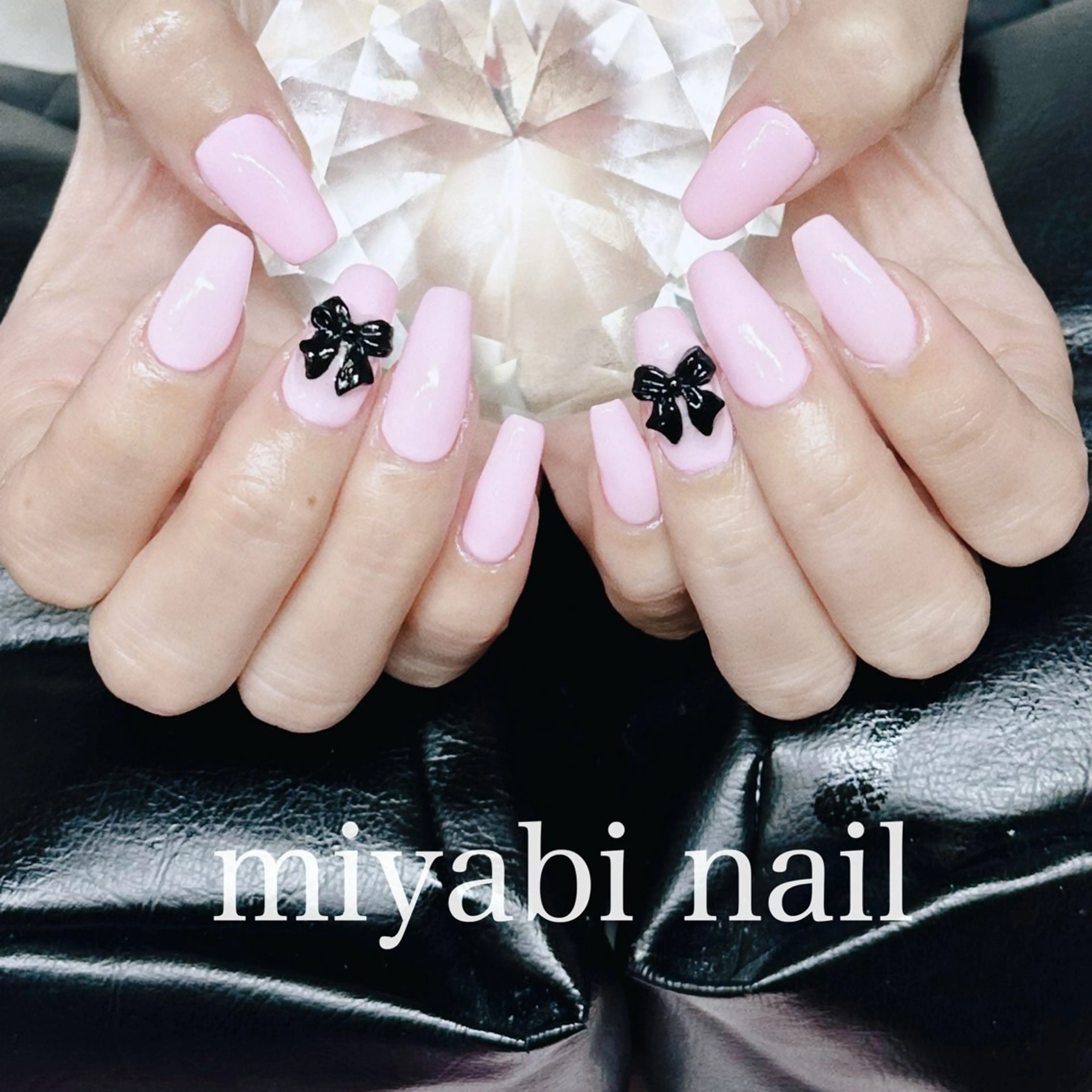 ネイル ジェルネイル 持ち込み パステルネイル ピンク リボン ハンドネイル miyabi nail 桂川駅近くのネイルデザイン