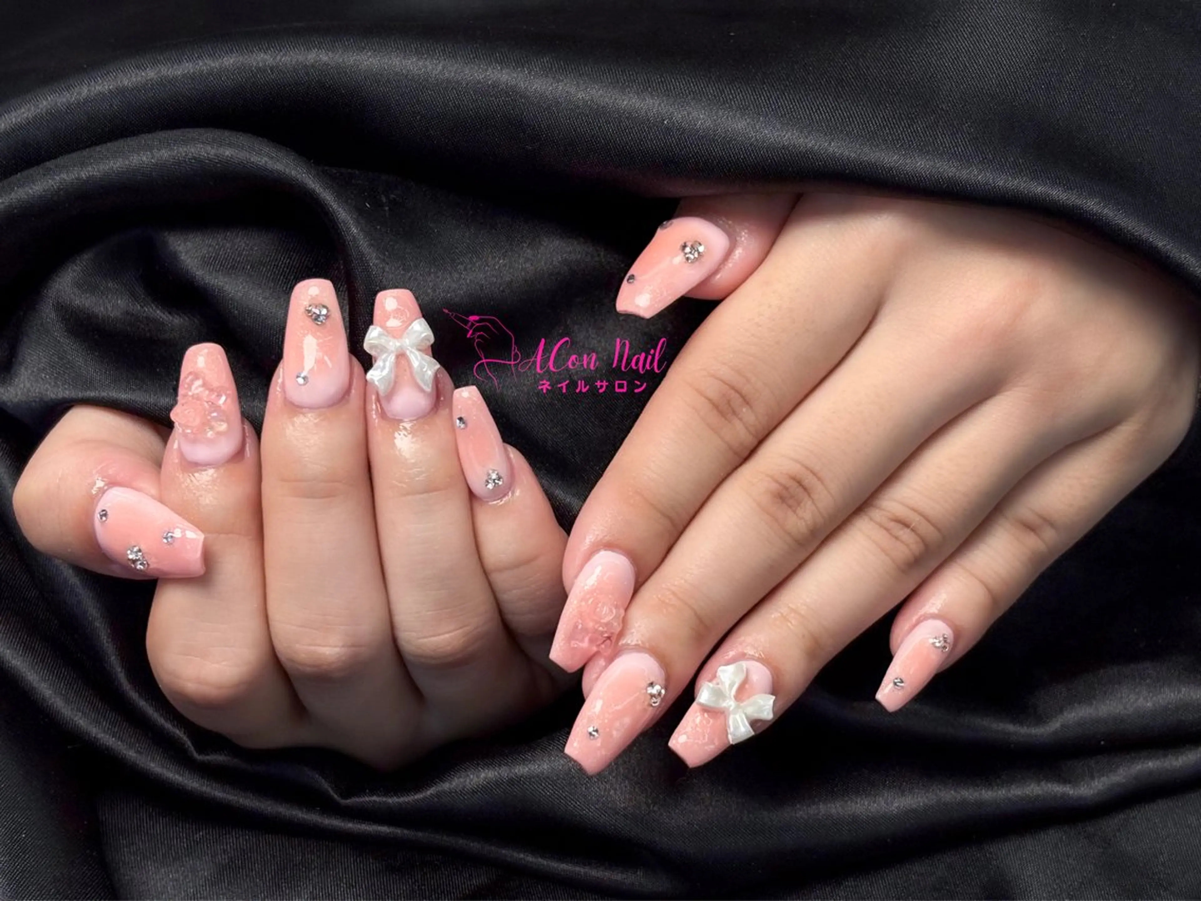 ネイル 桜ネイル 長さ出し フラワーネイル フレンチネイル ジェルネイル ハンドネイル ACon NailSalonのネイルデザイン