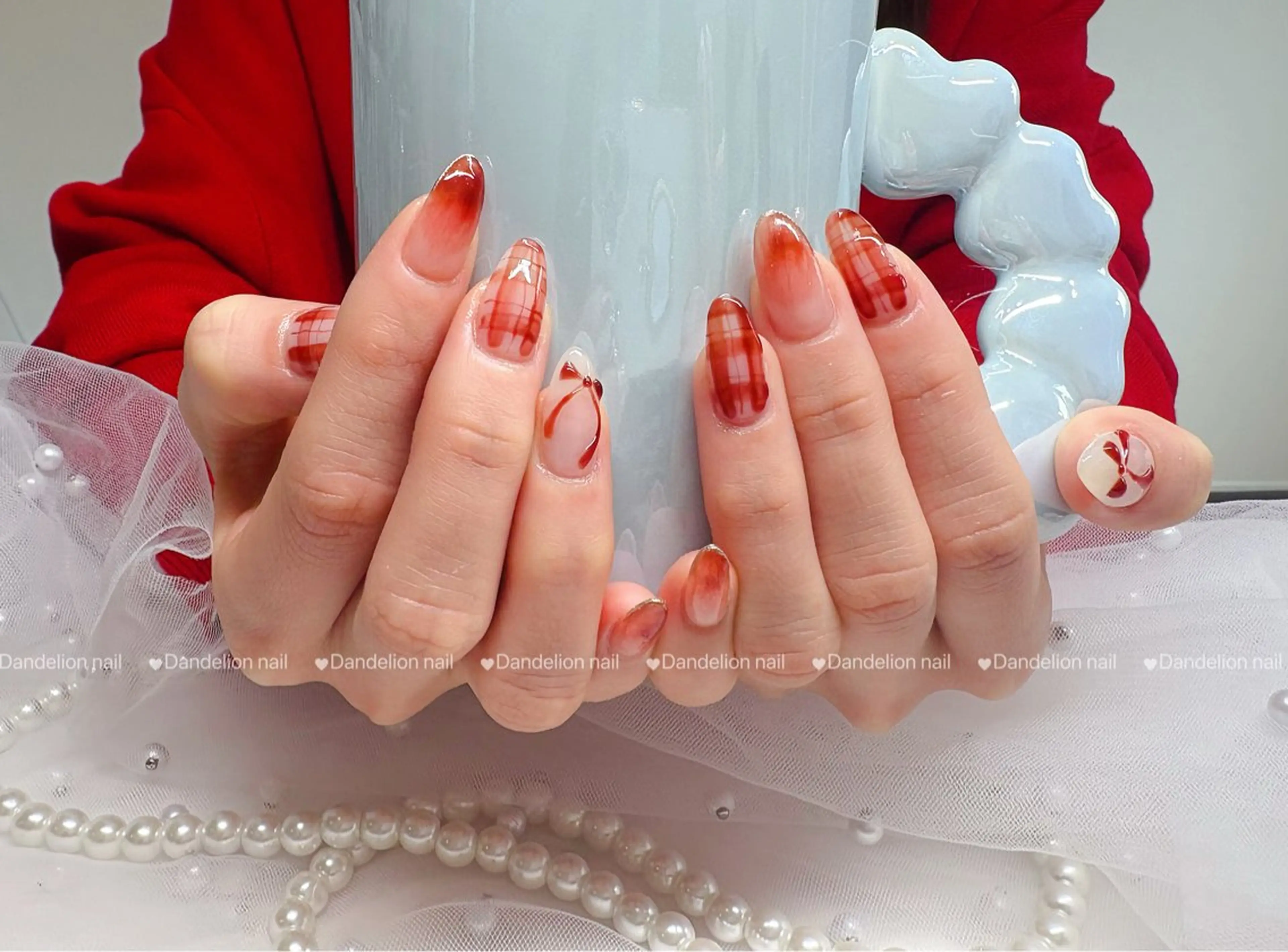 ネイル 持ち込み リボン ハンドネイル dandelion nail北千住のネイルデザイン