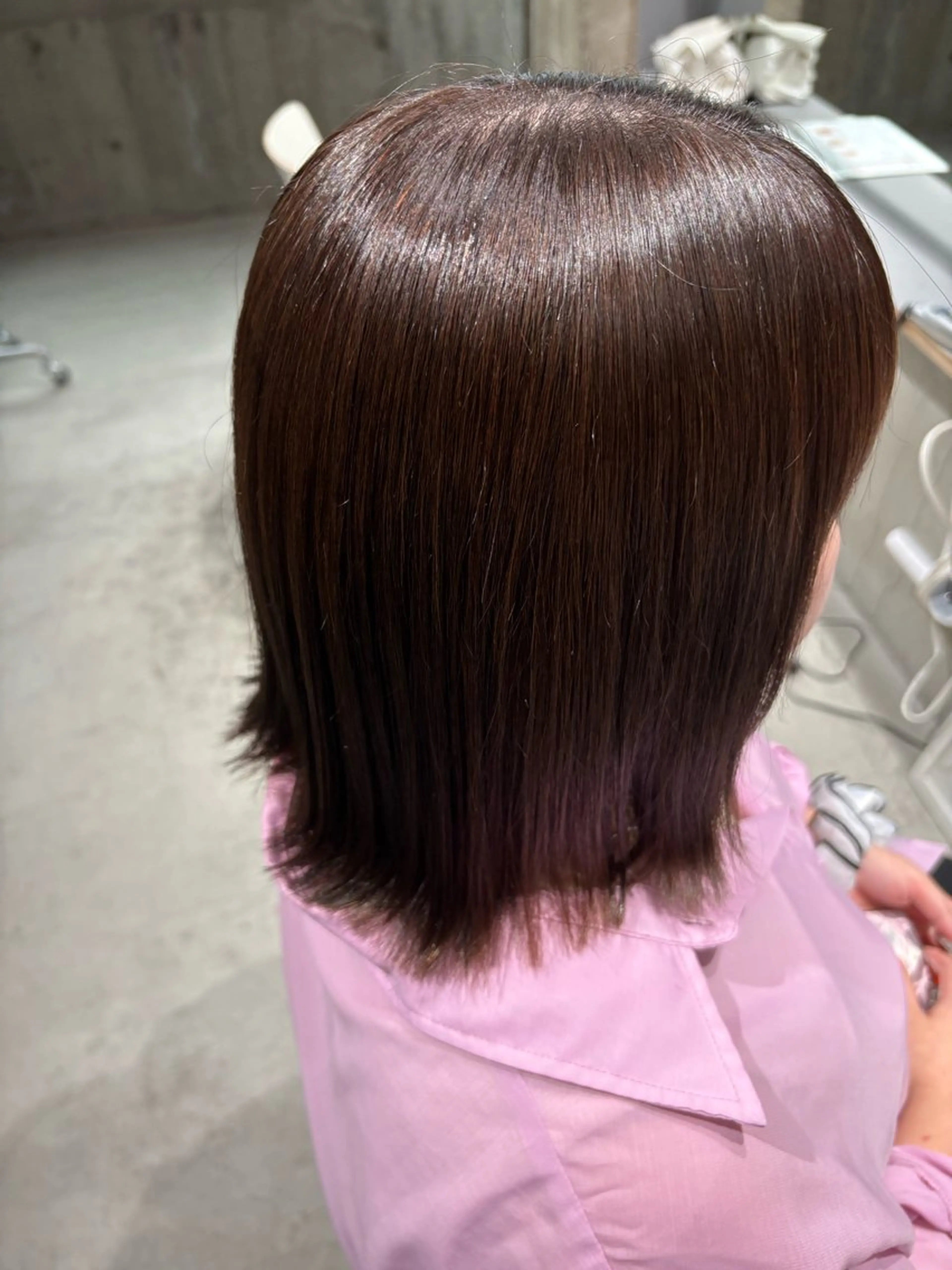 ミディアム カラー アッシュ 透明感カラー オレンジ ボブ カット ヘアカラー 玉置 七海のヘアスタイル