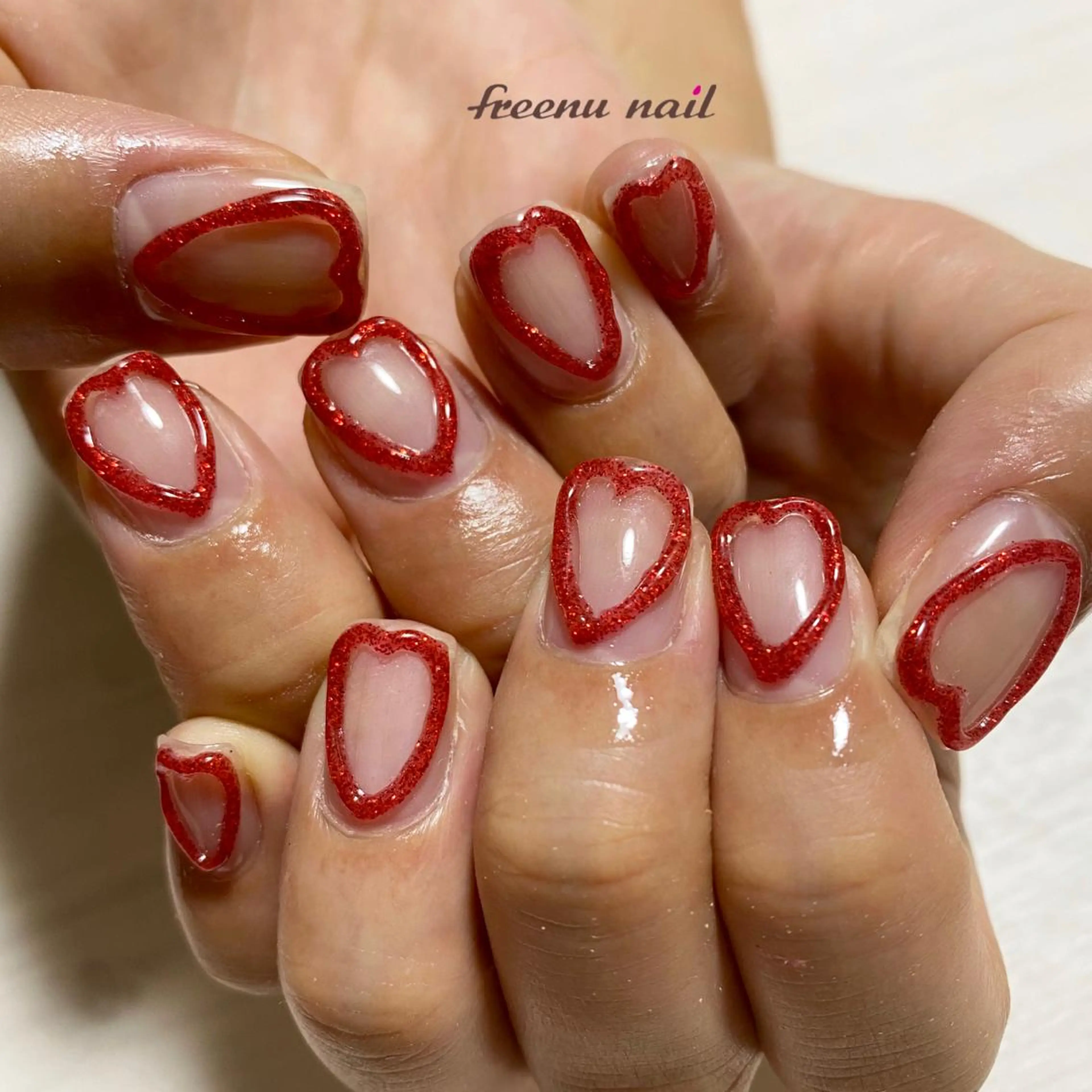 ネイル ハート ぷっくりネイル freenu nail【24H】のネイルデザイン