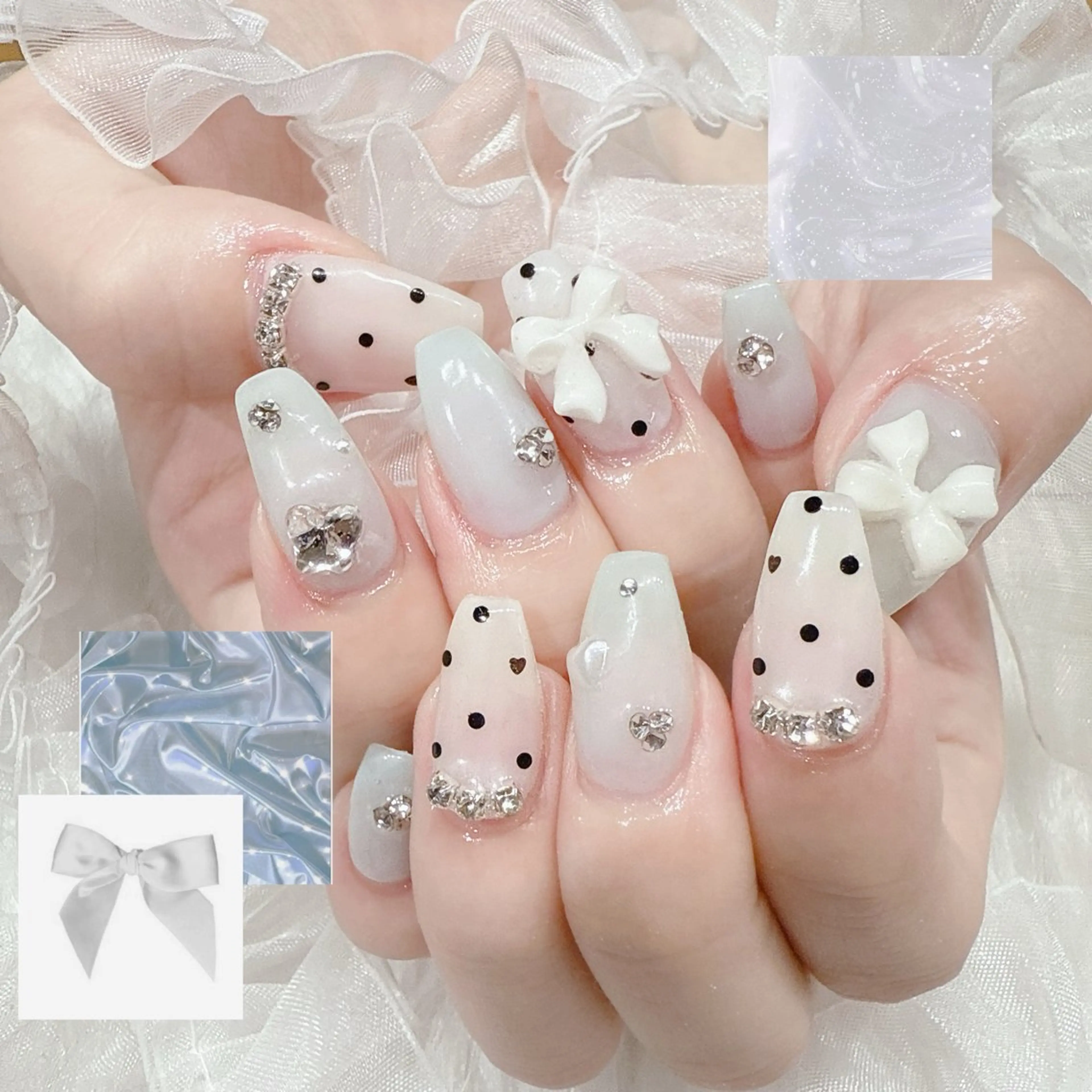 ネイル フレンチネイル ジェルネイル ガラスフレンチ ハート キラキラネイル Kanoネイル 大宮店のネイルデザイン