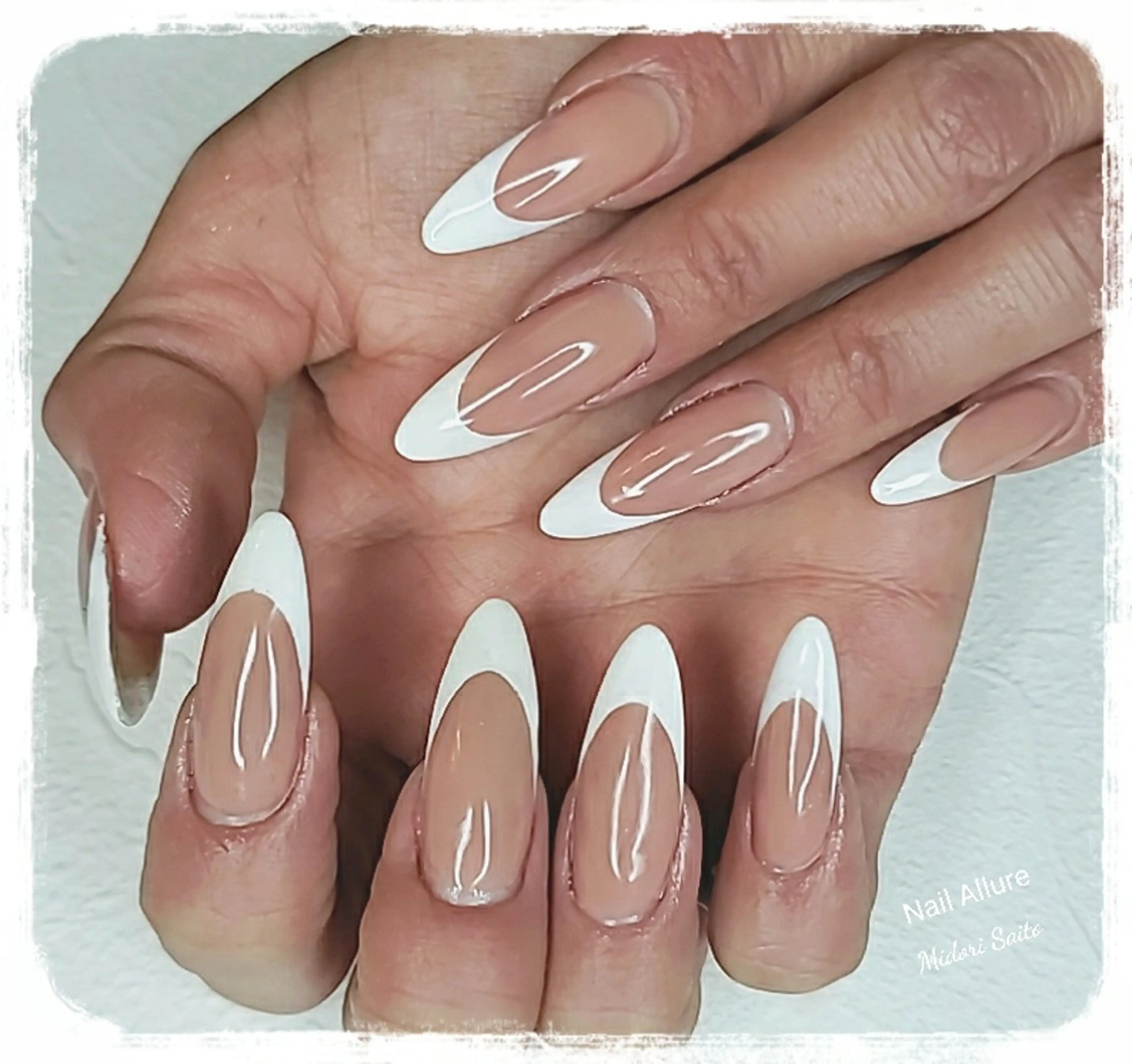 ネイル フレンチネイル ジェルネイル グリーン スカルプネイル ショートネイル Nail Allure(ネイル アルーア)所属・Nail Allureのネイルデザイン