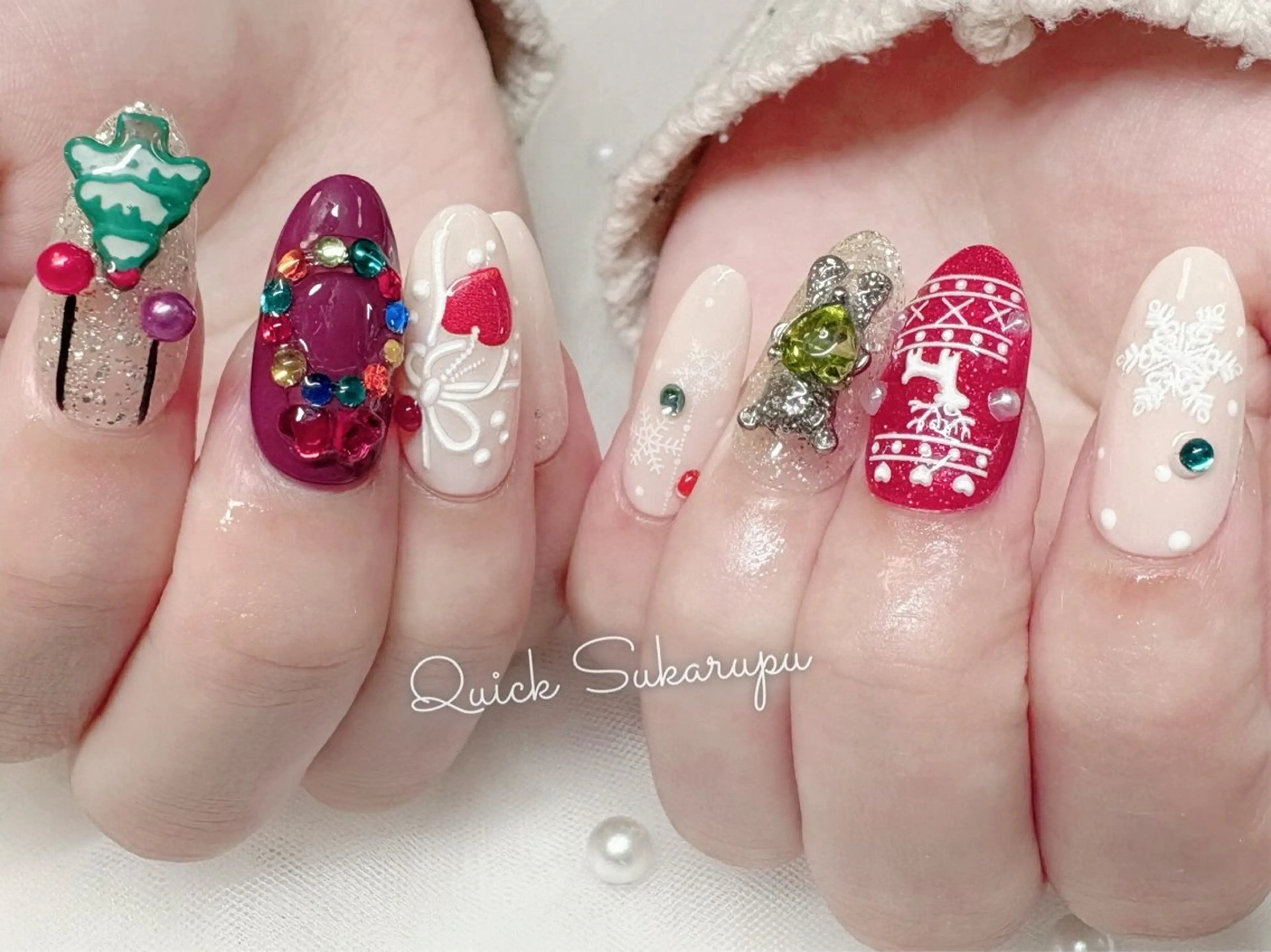 ミディアム クリスマス Quick Sukarupuのネイルデザイン