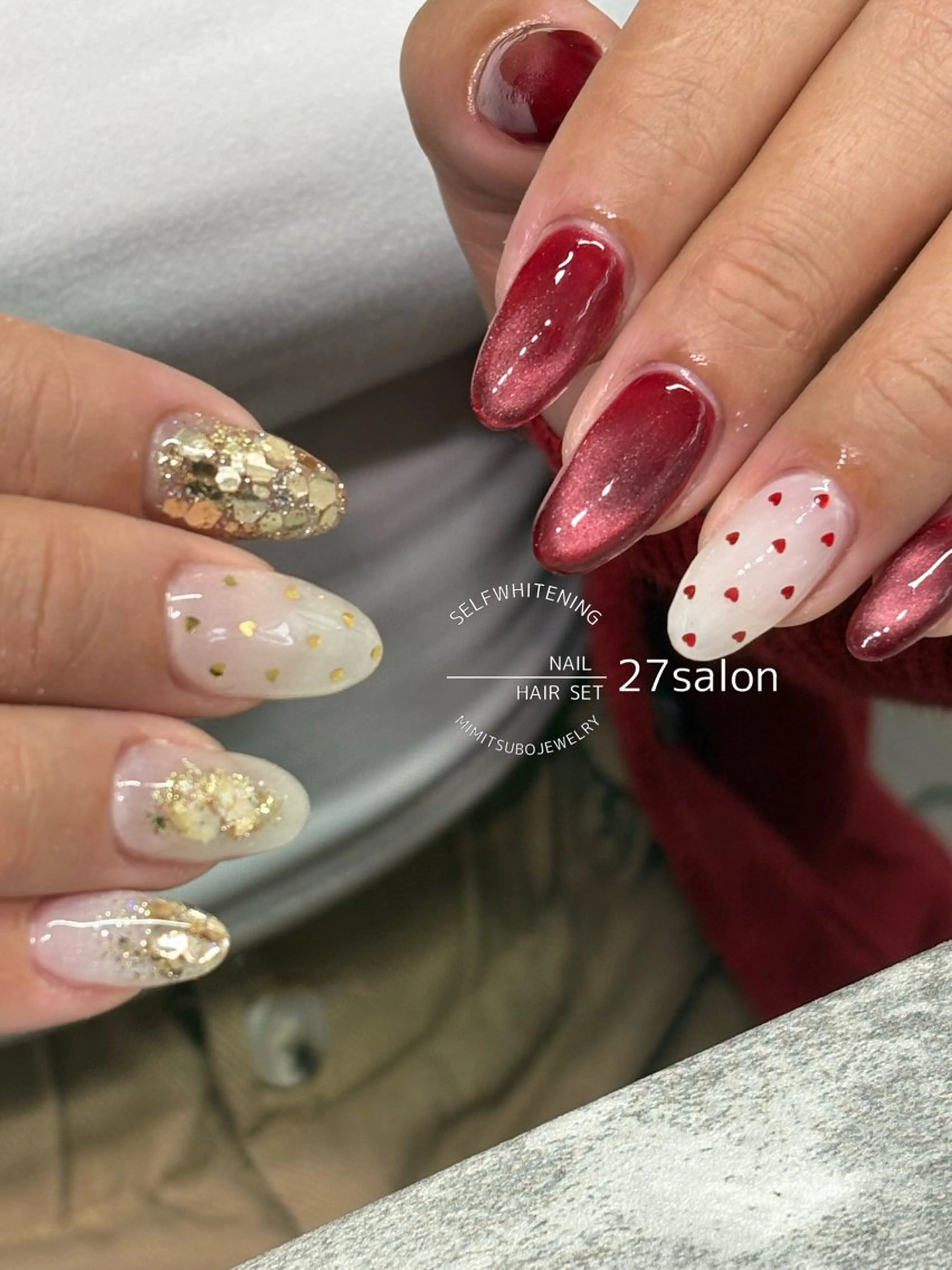 ネイル ボルドー マグネットネイル 冬ネイル クリスマス ハンドネイル 27salon yuinaのネイルデザイン