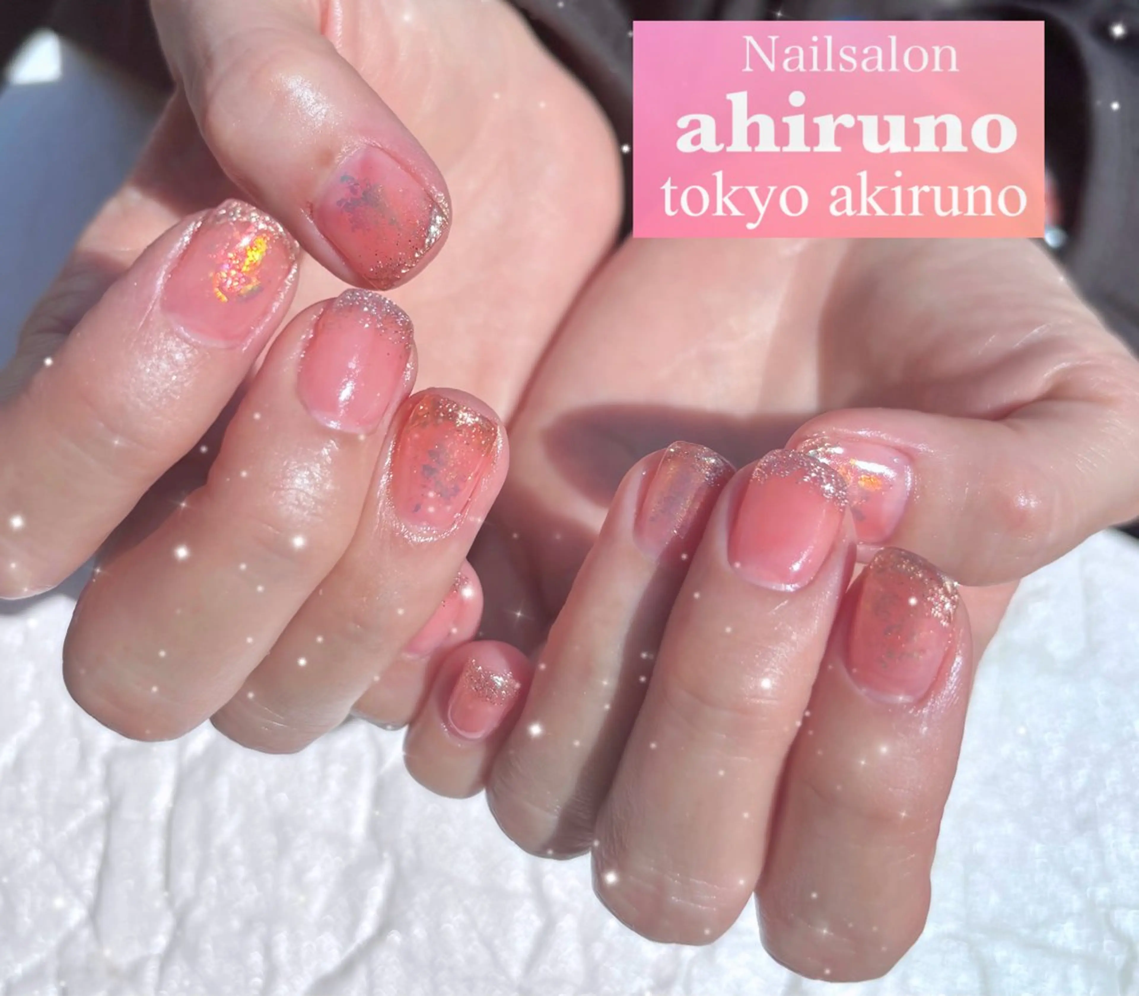 ネイル 桜ネイル クリアネイル ラメ(グリッター) ミラーネイル ピンク ハンドネイル 東京あきる野市ネイル ✿ ｙｕiのネイルデザイン