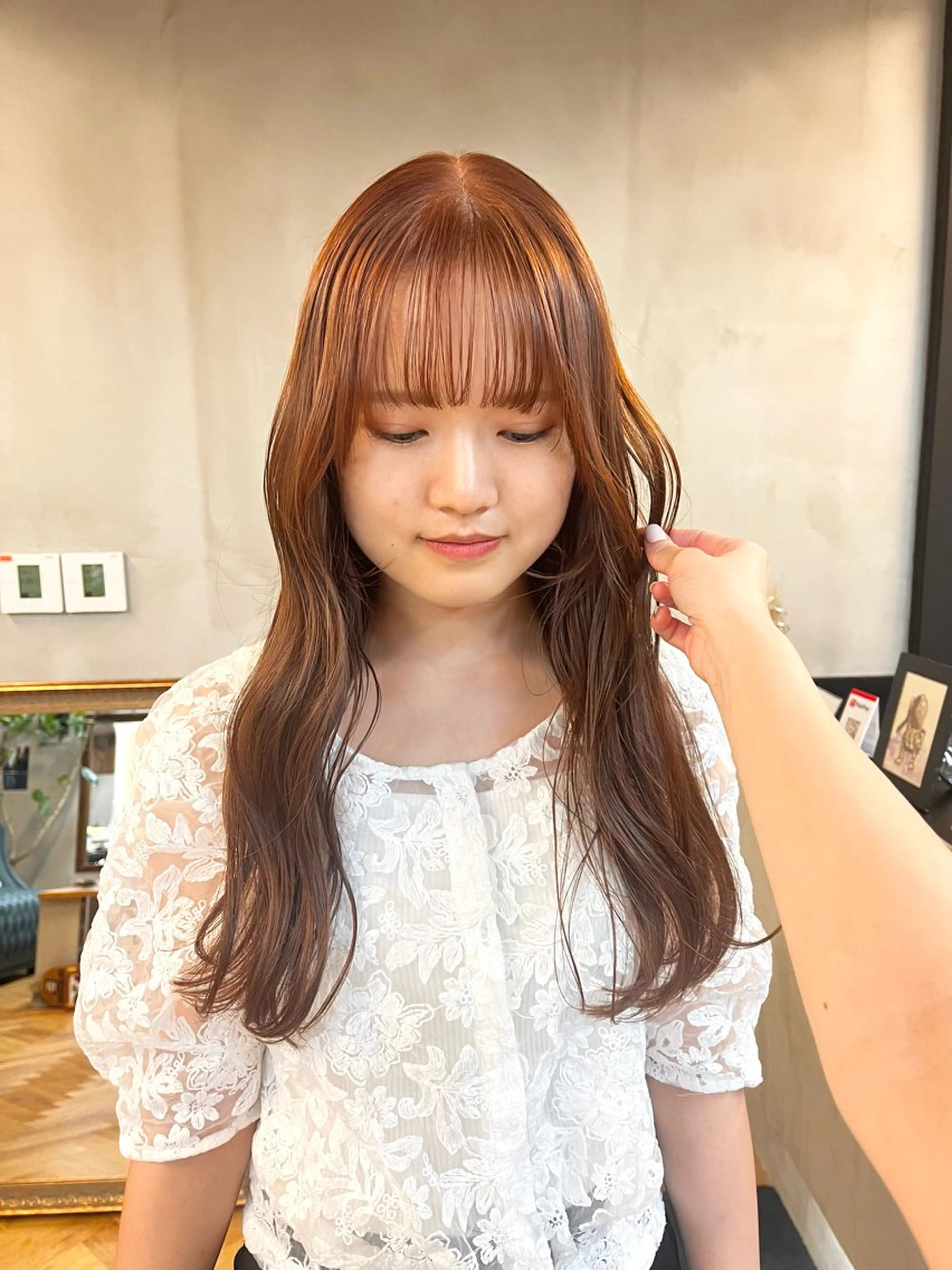 ロング カラー ヘアアレンジ ベージュカラー ブリーチ ダブルカラー ブリーチなしカラー オレンジ カット ヘアカラー トリートメント ena/ブリーチなし 透明感・レイヤー🎀のヘアスタイル