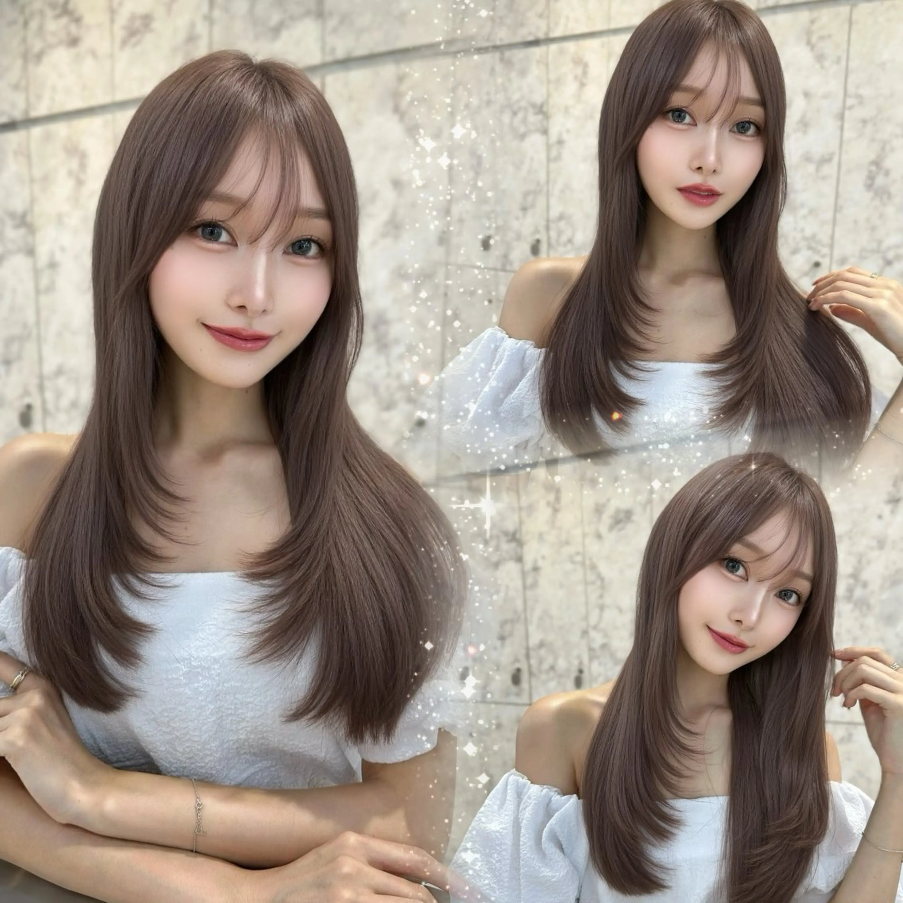 【4月限定】韓国風カット🩵+透明感ケアカラー💫+選べる髪質改善トリートメント🎈+超音波アイロン🫧【暖色】の写真