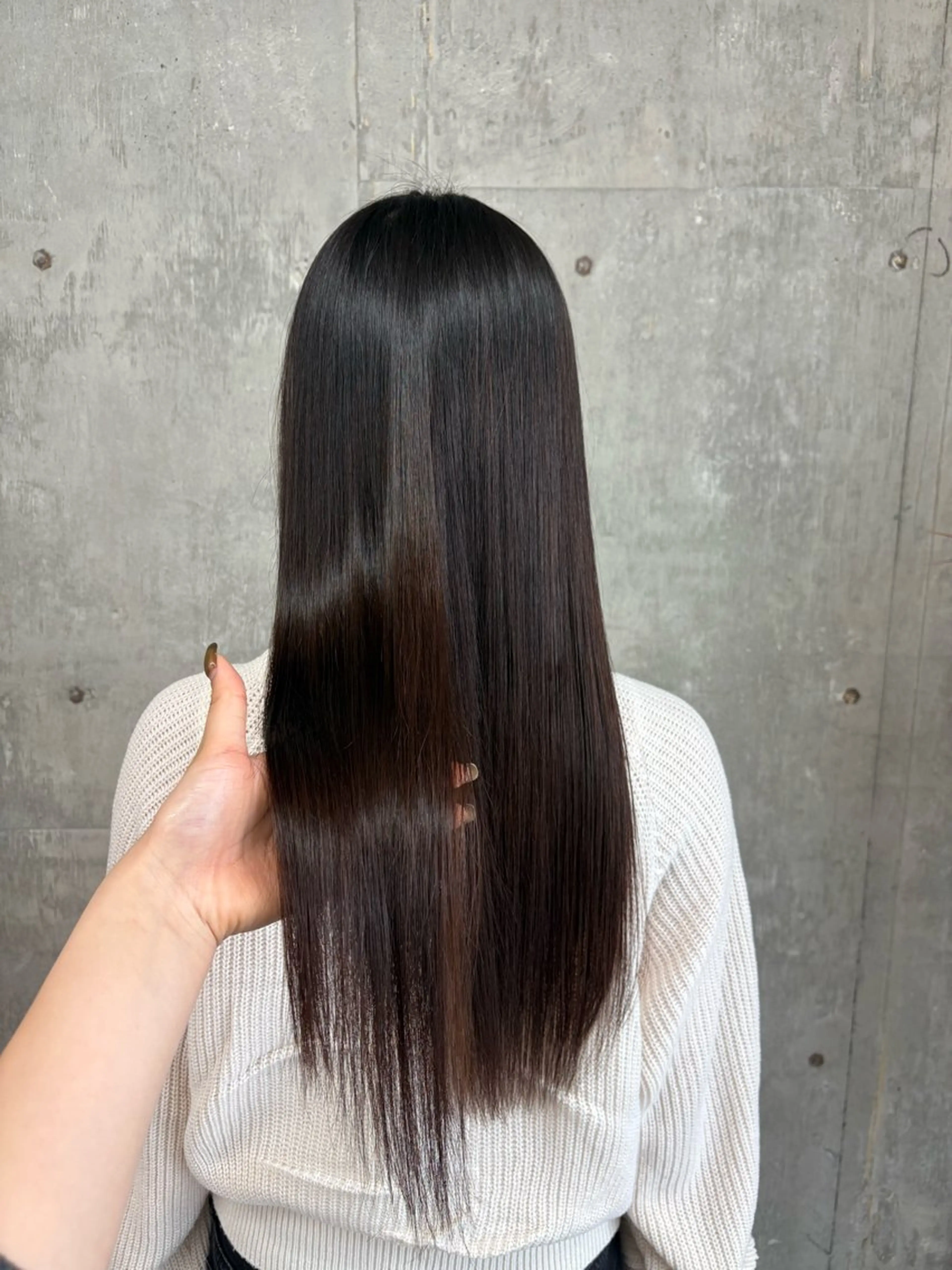 ロング カラー パーマ くせ毛 伸ばしかけ 縮毛矯正 酸性ストレート ストレートパーマ 縮毛矯正 トリートメント 松井ゆら/ 酸性ストレート/暖色のヘアスタイル